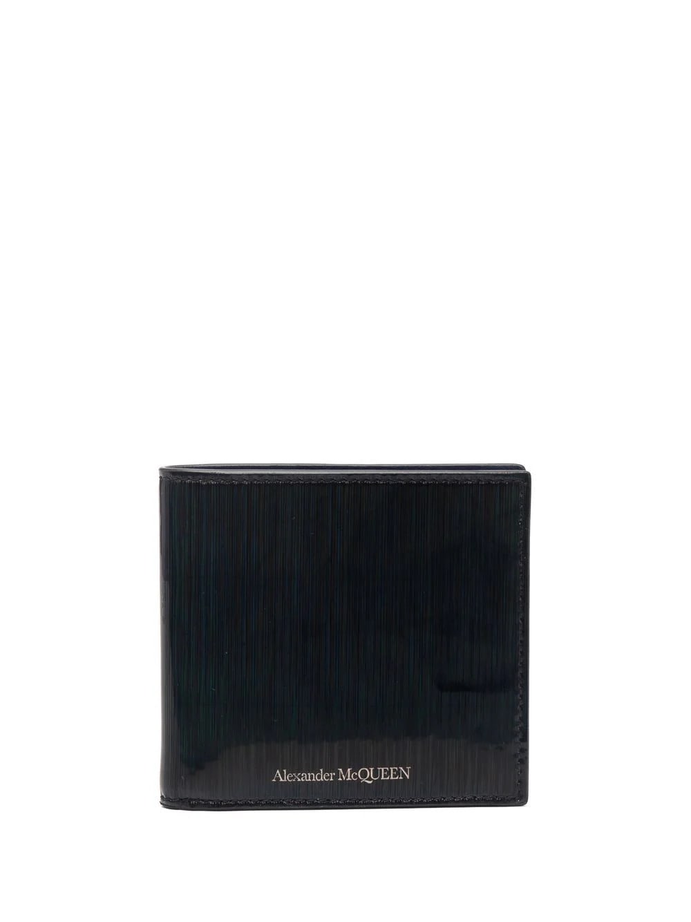 Alexander McQueen Man Wallet In Black Glossy Leather With Multicolor Effect And Silver Logo