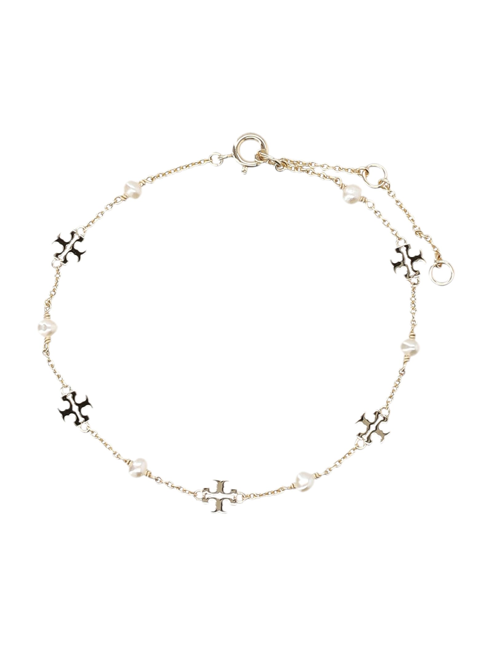 Shop Tory Burch Delicate Kira Pearl Chain Bracelet In Tory Gold / Pearl