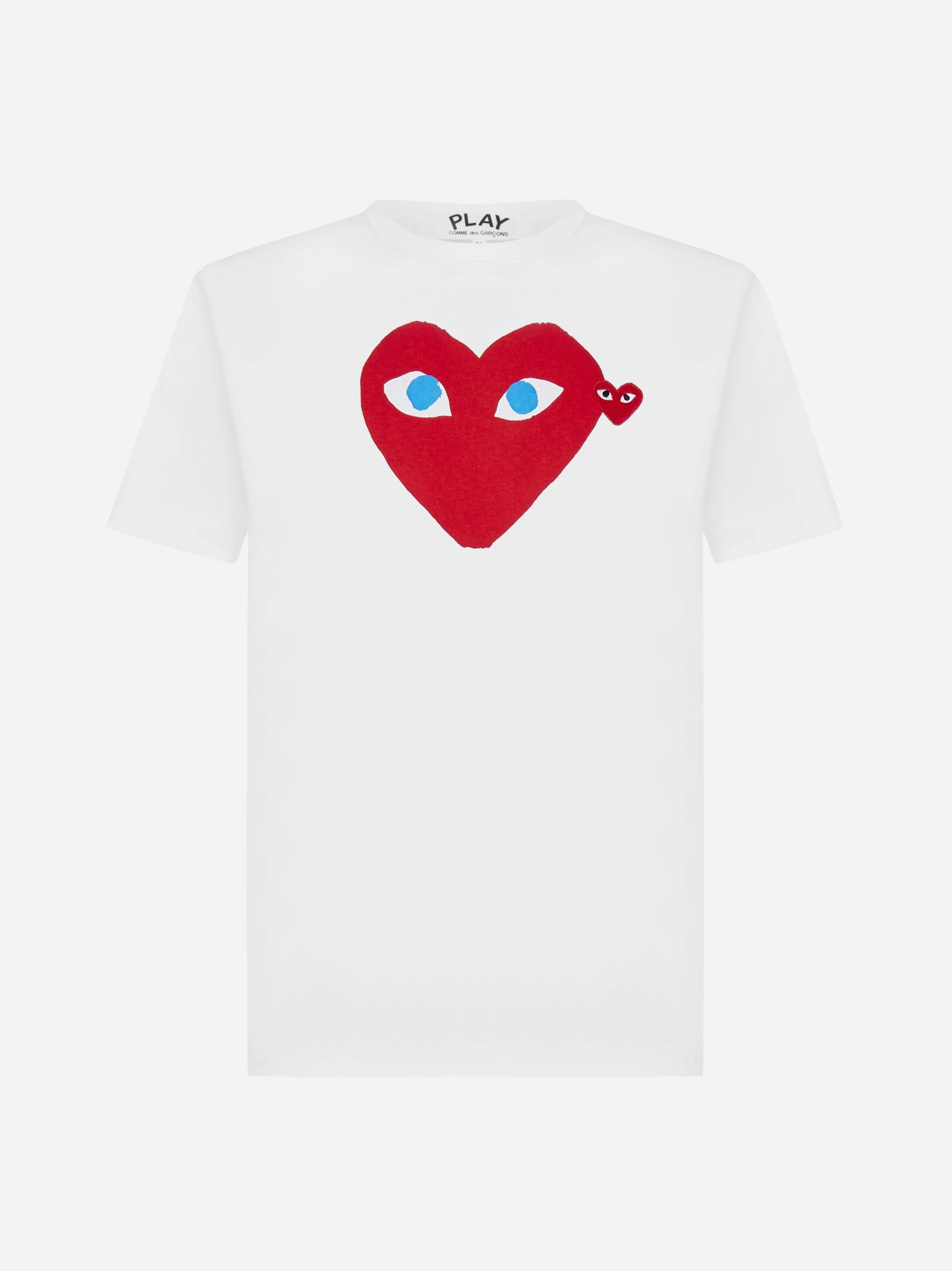 Shop Comme Des Garçons Play Heart Print Cotton T-shirt In White