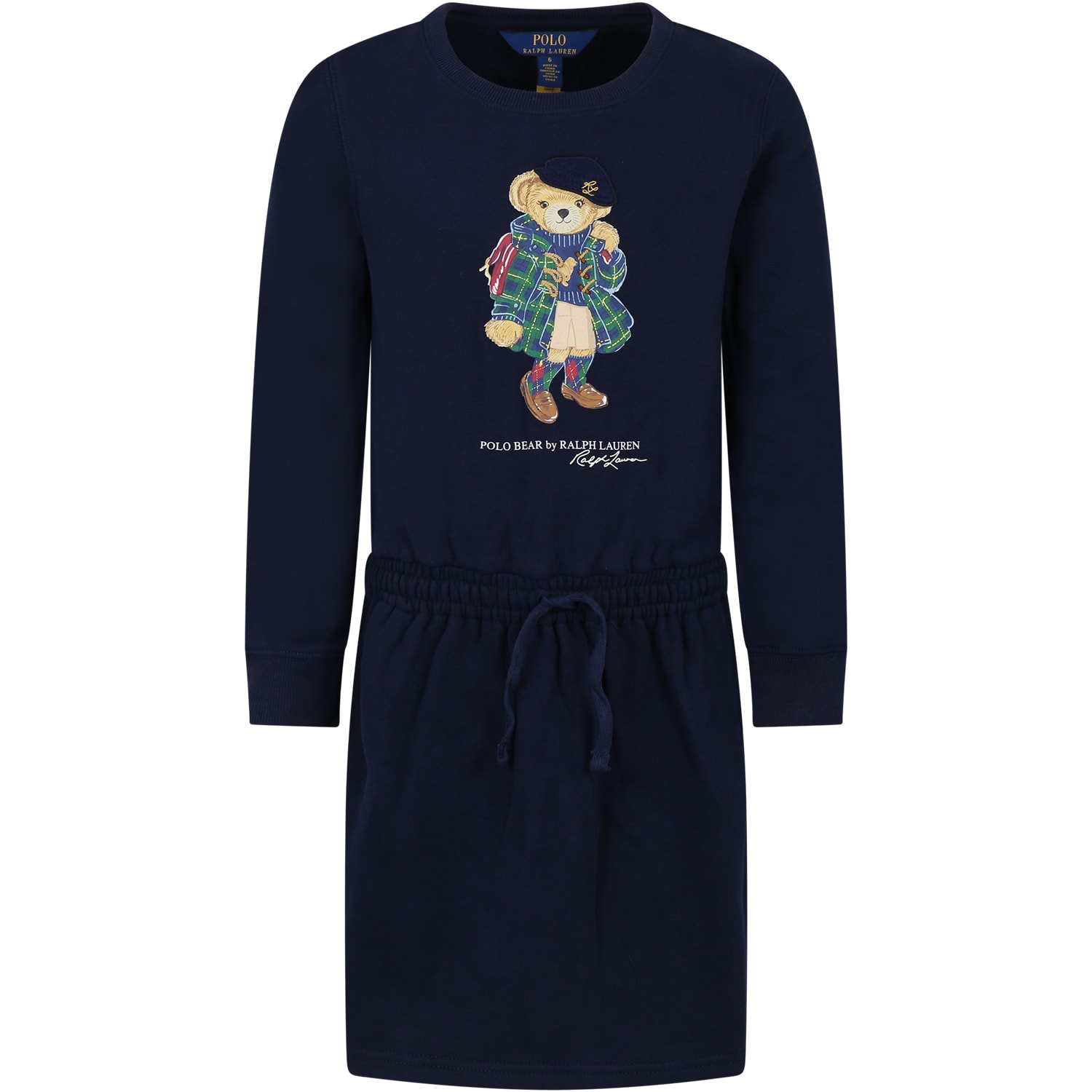 Ralph Lauren Kids' Blue Dress For Girl With Bear And Logo