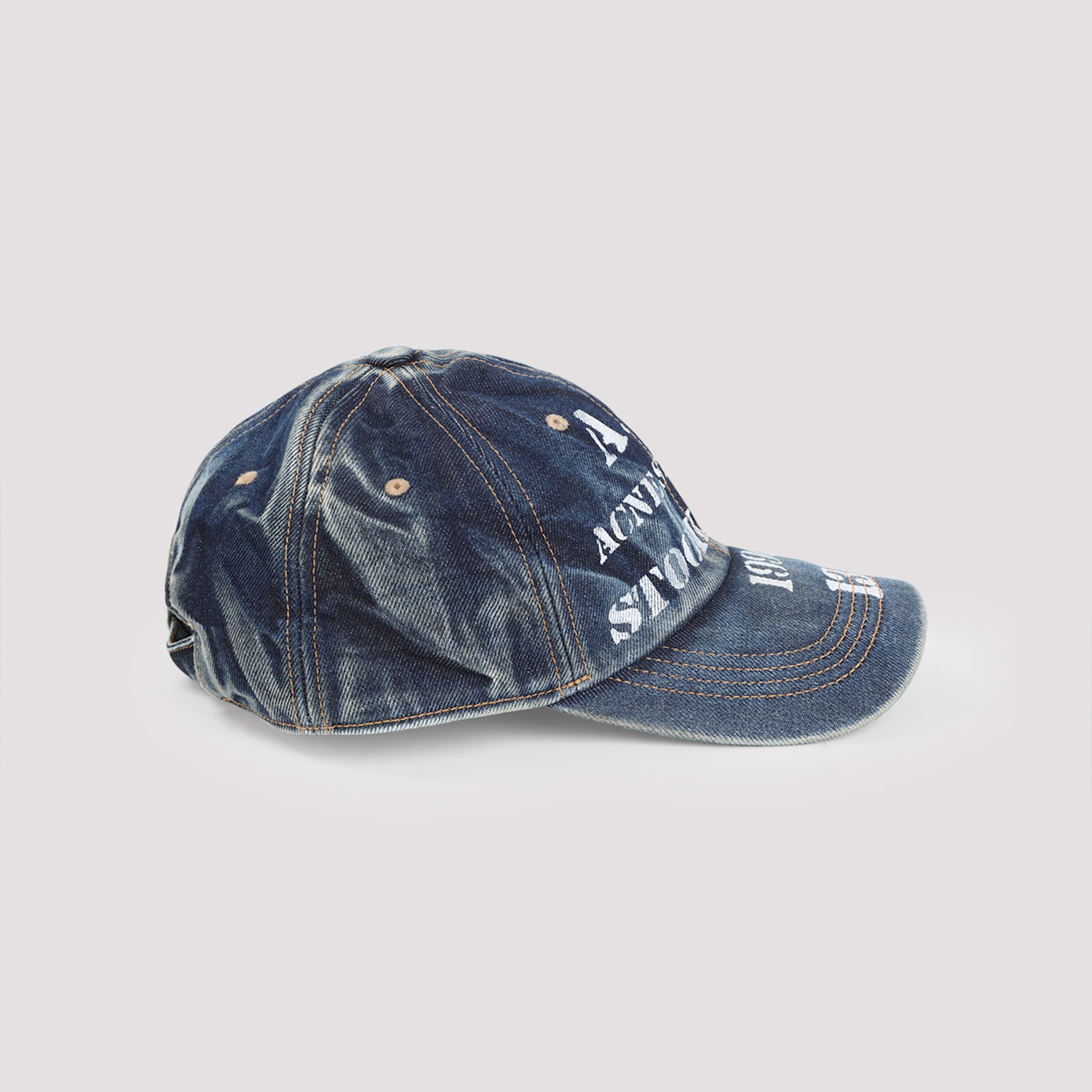Acne Studios Logo-printed Washed-out Denim Cap In Multi