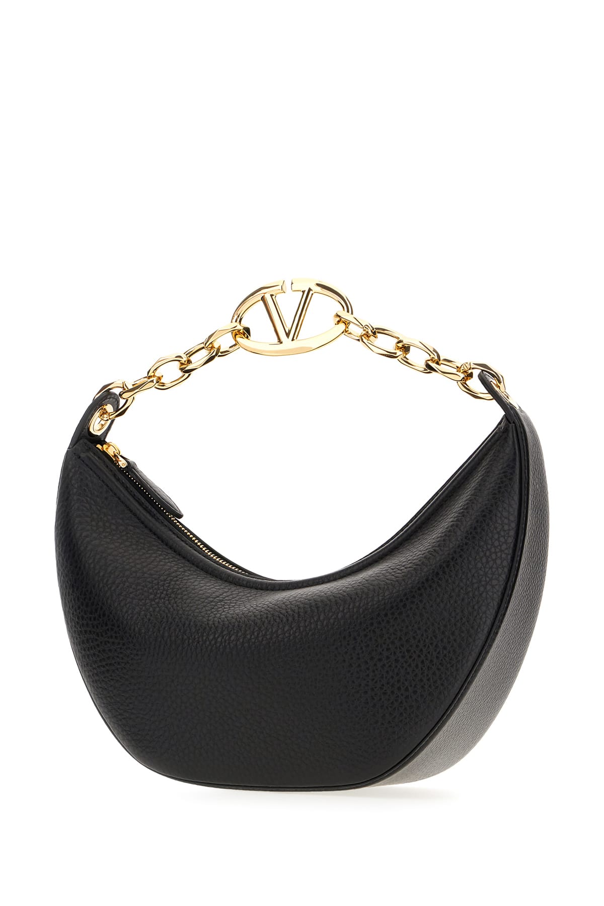 Shop Valentino Black Leather Small Vlogo Moon Handbag In Nero