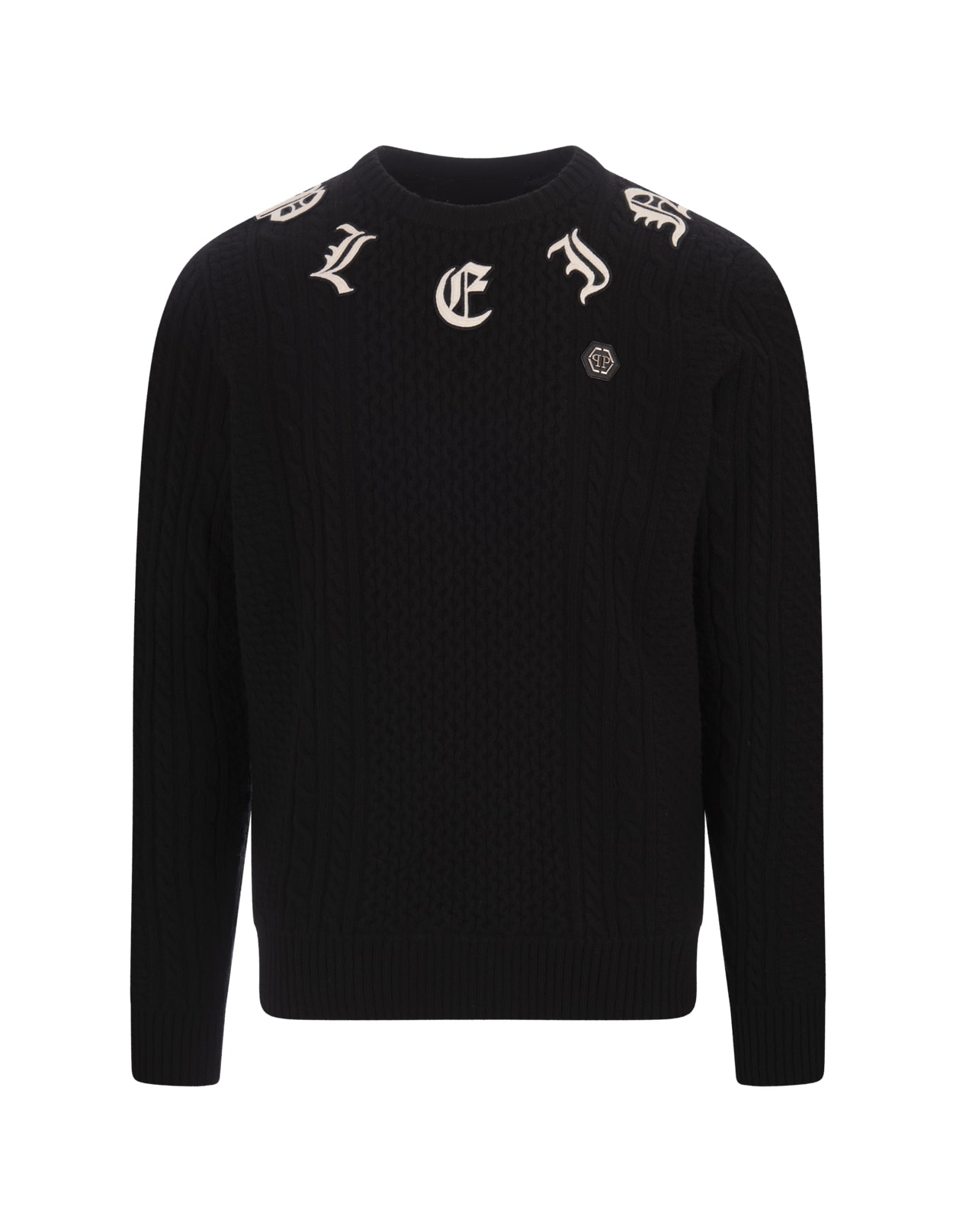 Philipp Plein Wool & Cashemere Round Neck Pullover In Black