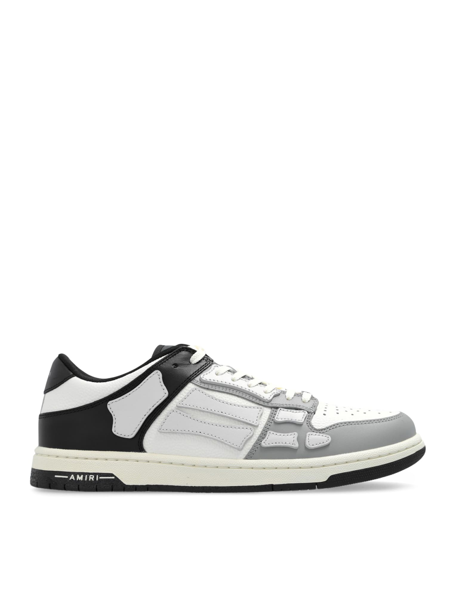 Shop Amiri Skel Top Low Grey And Black Bi-color Sneakers With Skeleton Patch In Leather Man In Black White Grey