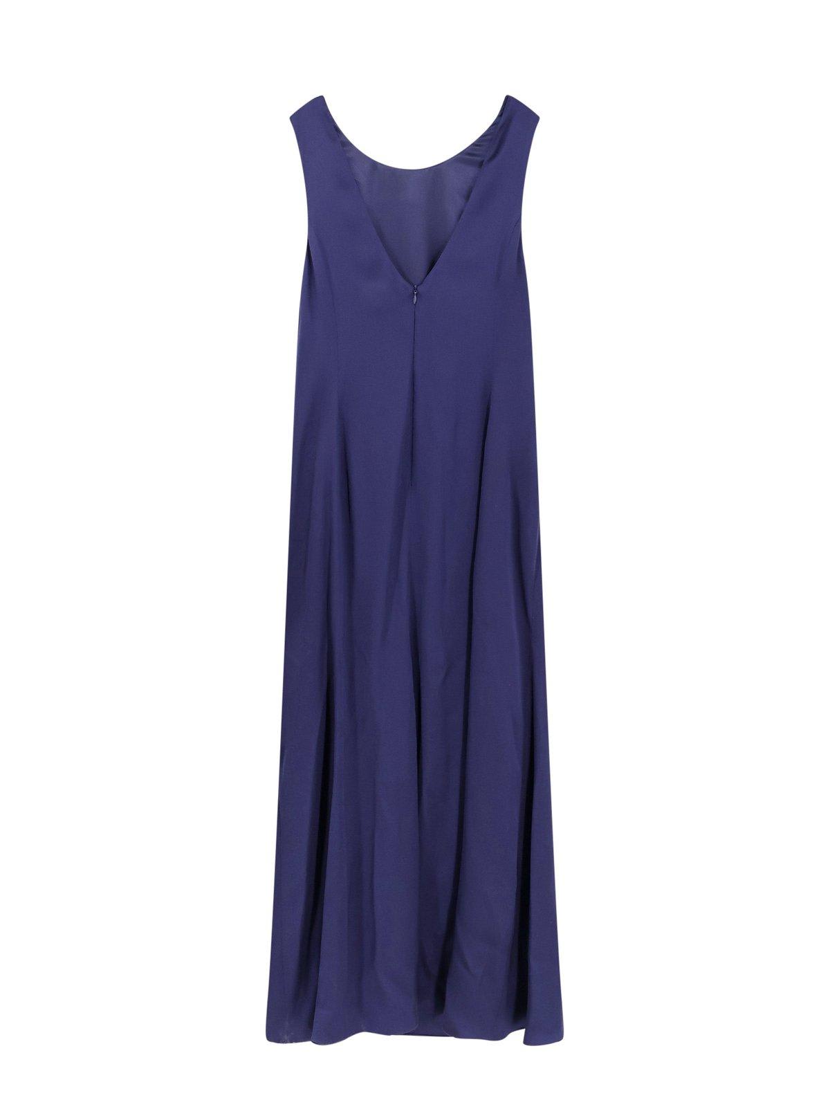 Shop Giorgio Armani Embellished Satin Midi Dress In Blue