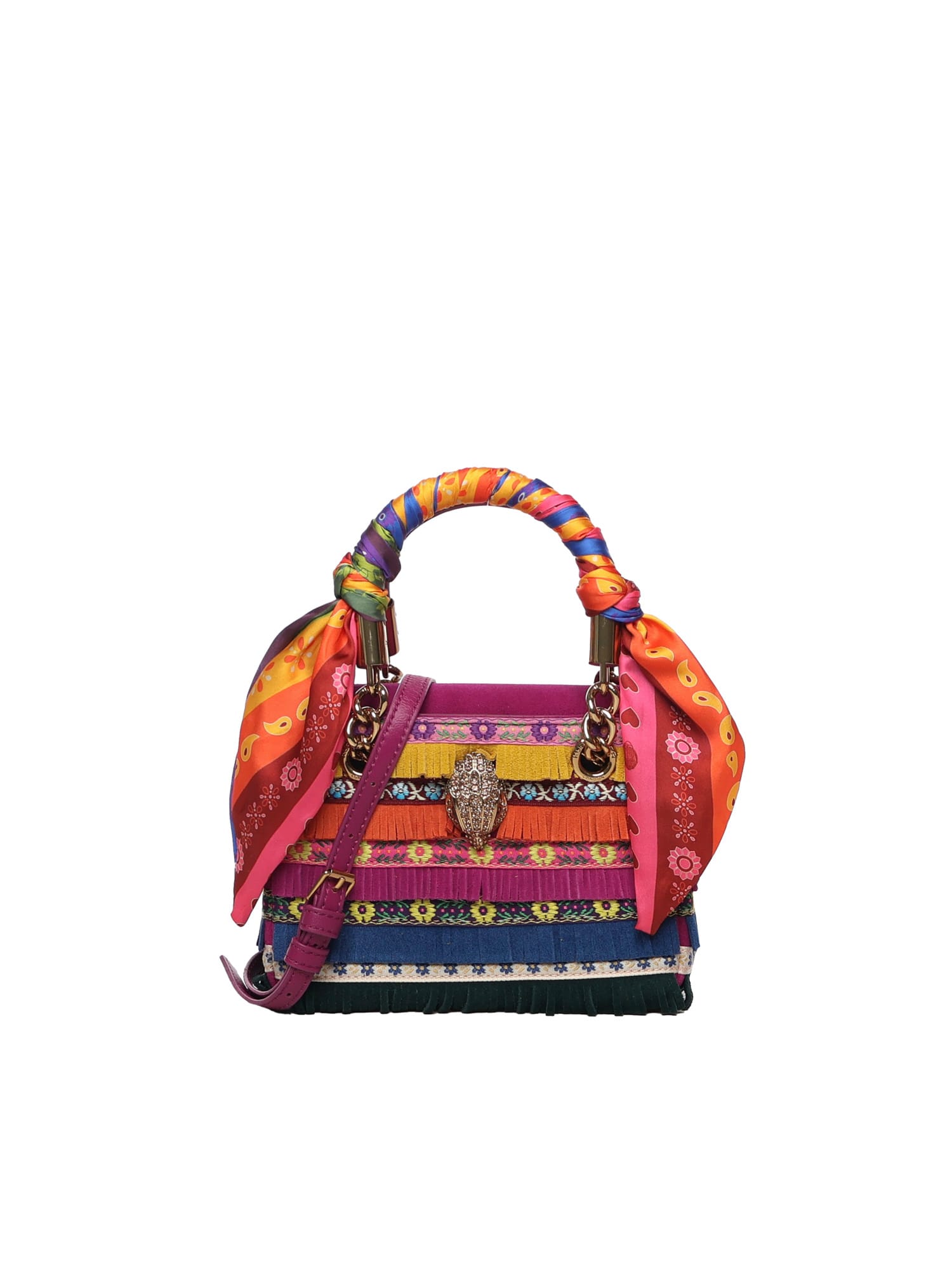 Kurt Geiger Mini Square Kensington Fringed Handbag In Multi