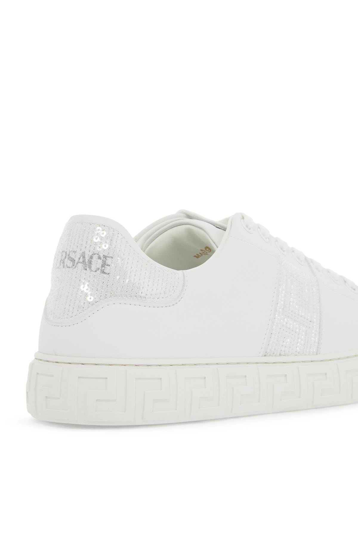 Shop Versace Glittery Greek Sne In White (white)