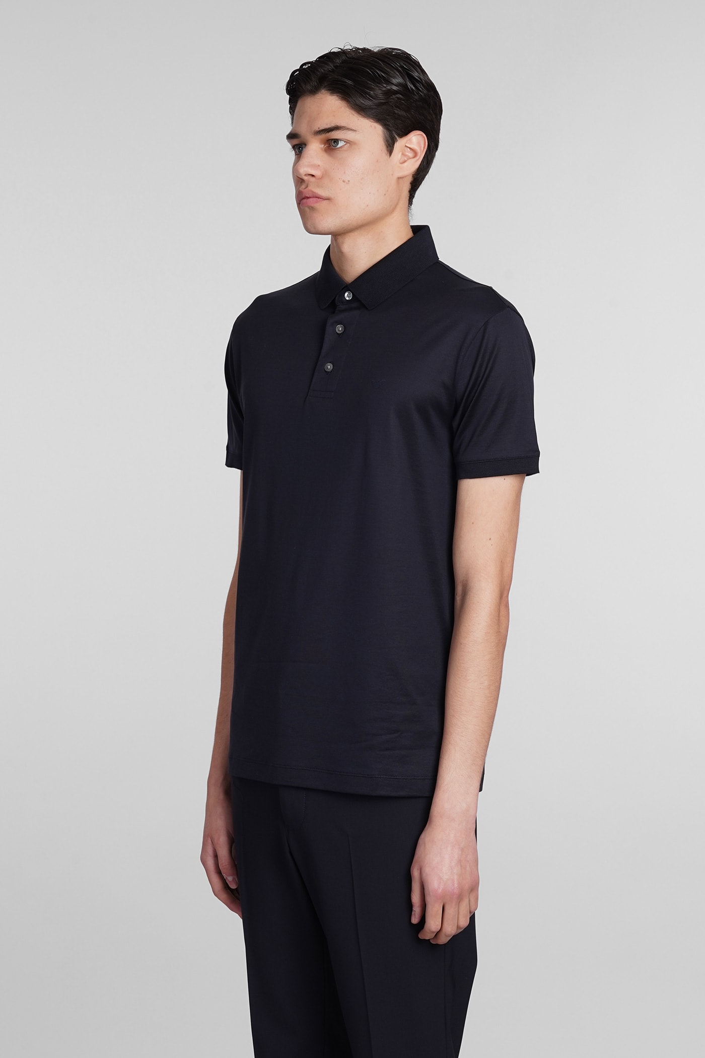 Emporio Armani Polo In Blue Wool And Polyester In Blu Scuro