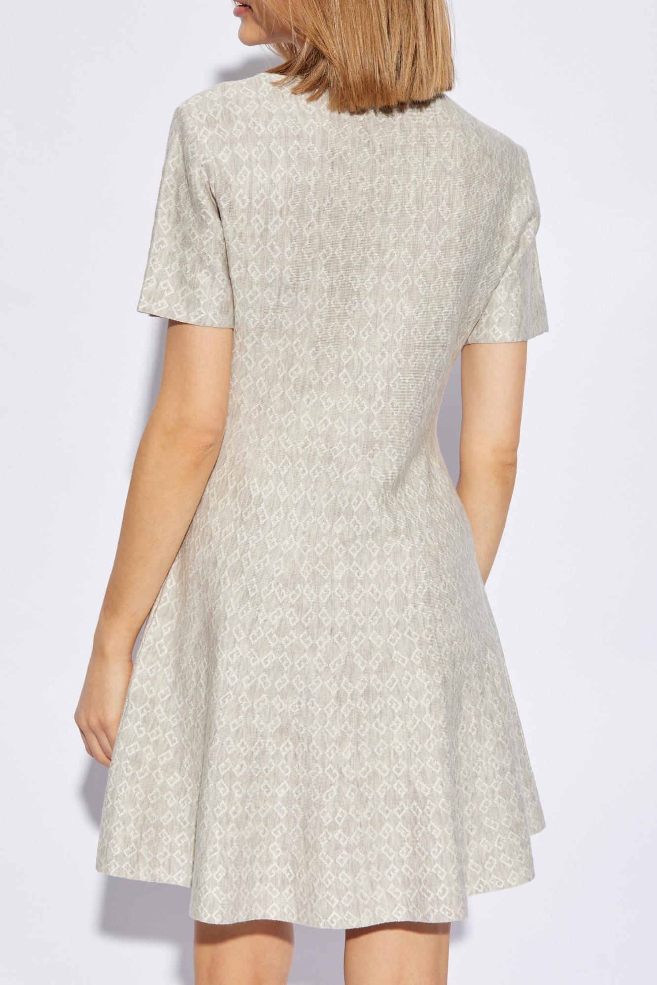 Givenchy Womens Beige Monogram Polo-collar Stretch-wool Blend Mini Dress In Beige