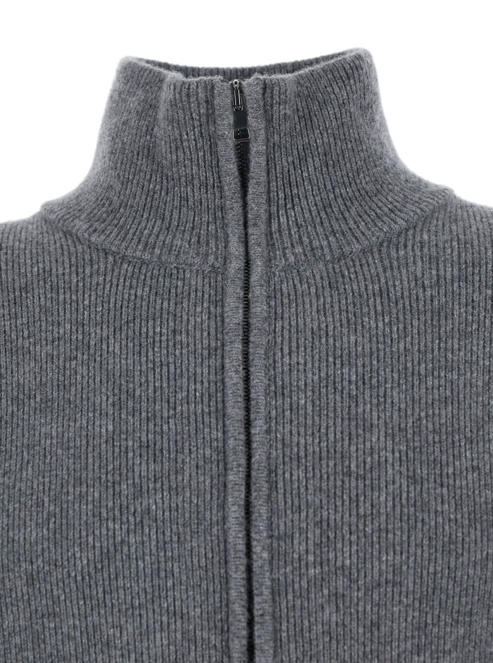 Roberto Collina Grey Sweatshirt With Dropped Shoulders And Front Zip Closure In Wool Man In Gray