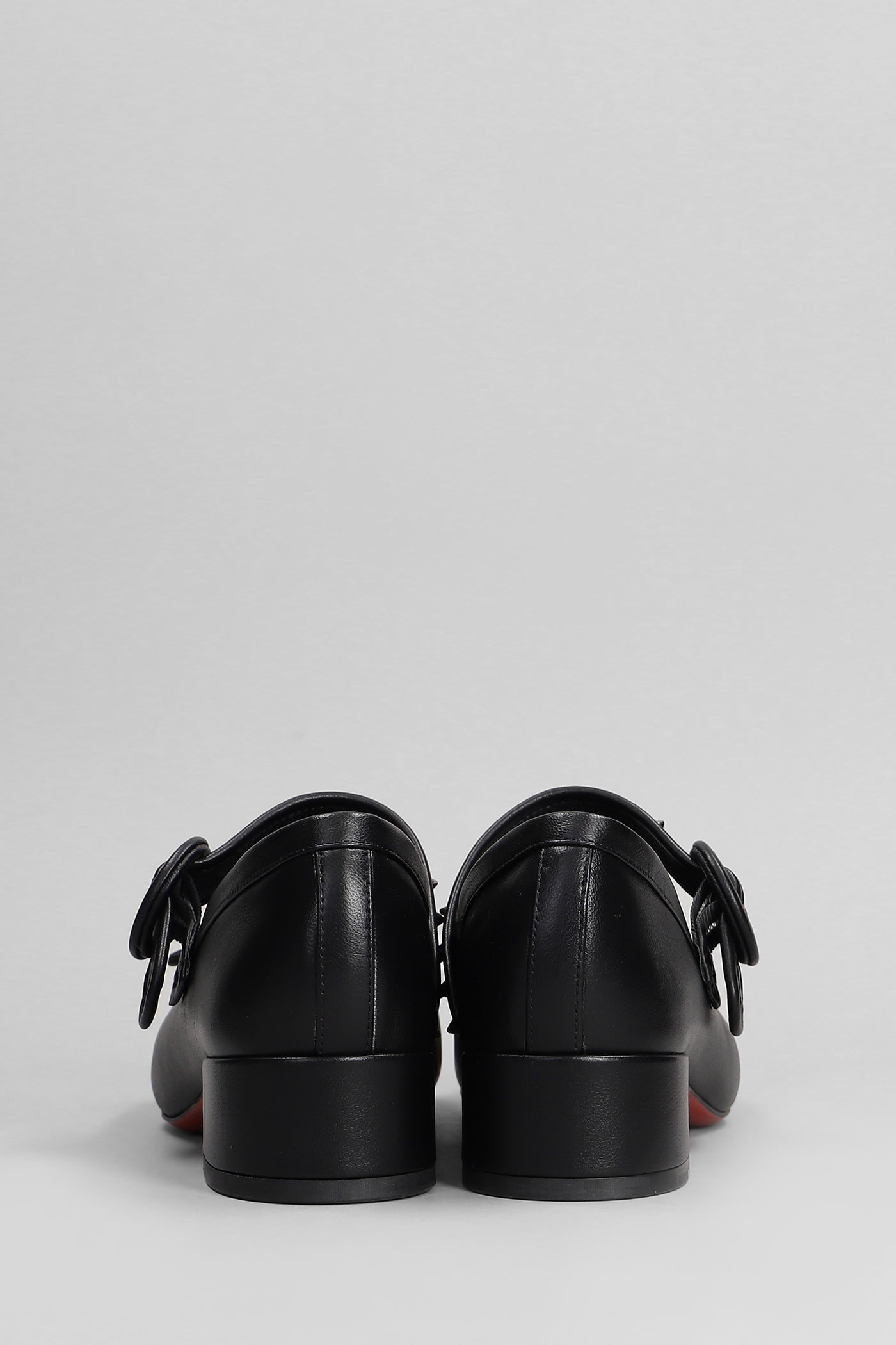 Christian Louboutin Mamastrapita Spike30 Ballet Flats In Black Leather In Black/lin Black