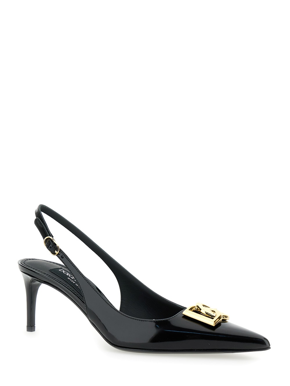 Shop Dolce & Gabbana Black Slingback With Plate Logo In Patent Leather Woman In Nero