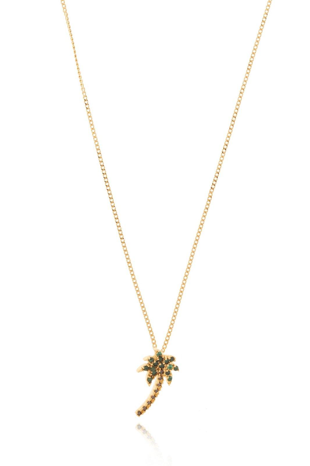 Shop Palm Angels Palm Tree Pendant Rhinestone Embellishment Necklace In Gold