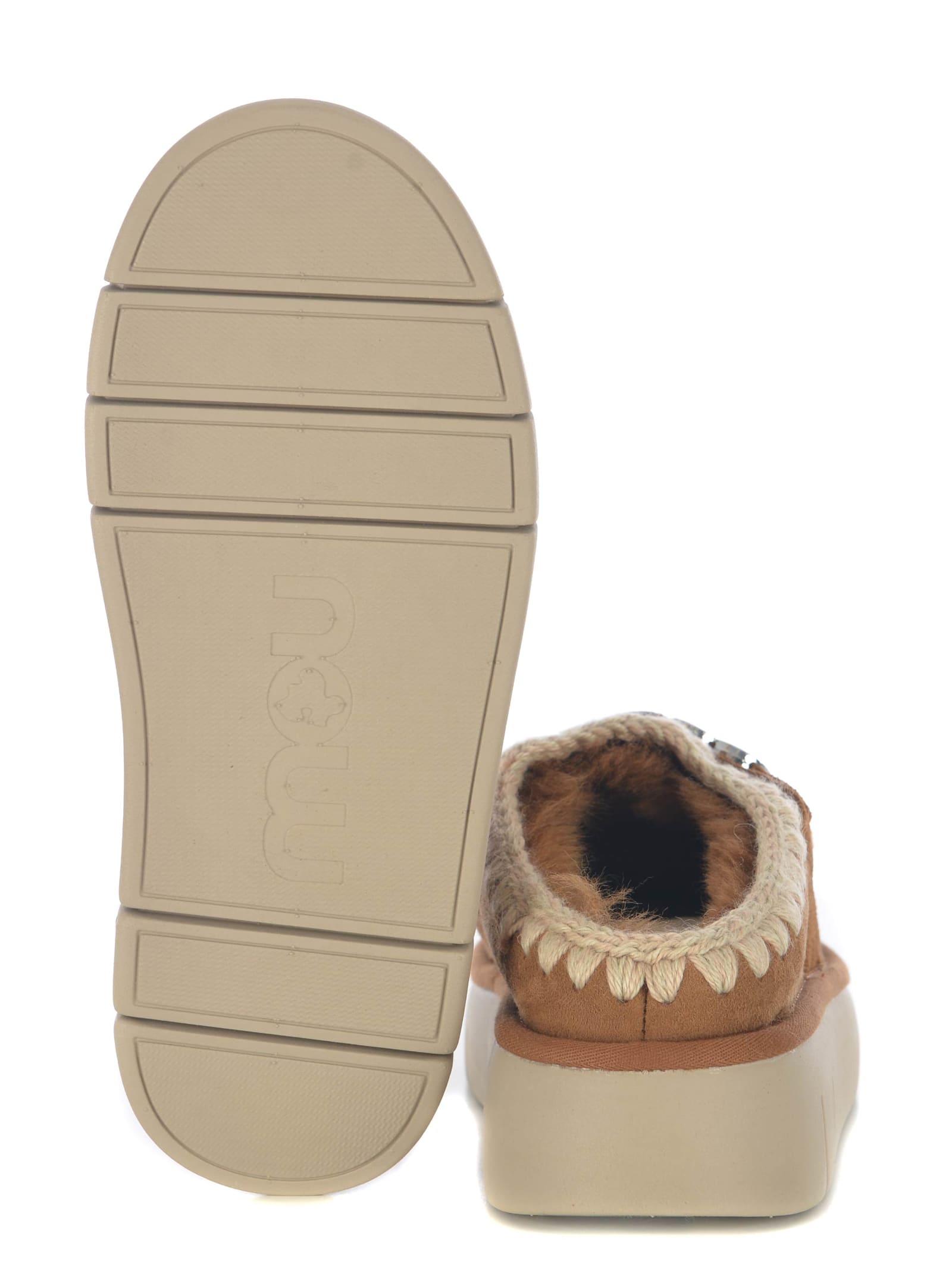 Shop Mou Slippers  Bounce Clog Metal Logo Made Of Suede In Brandy