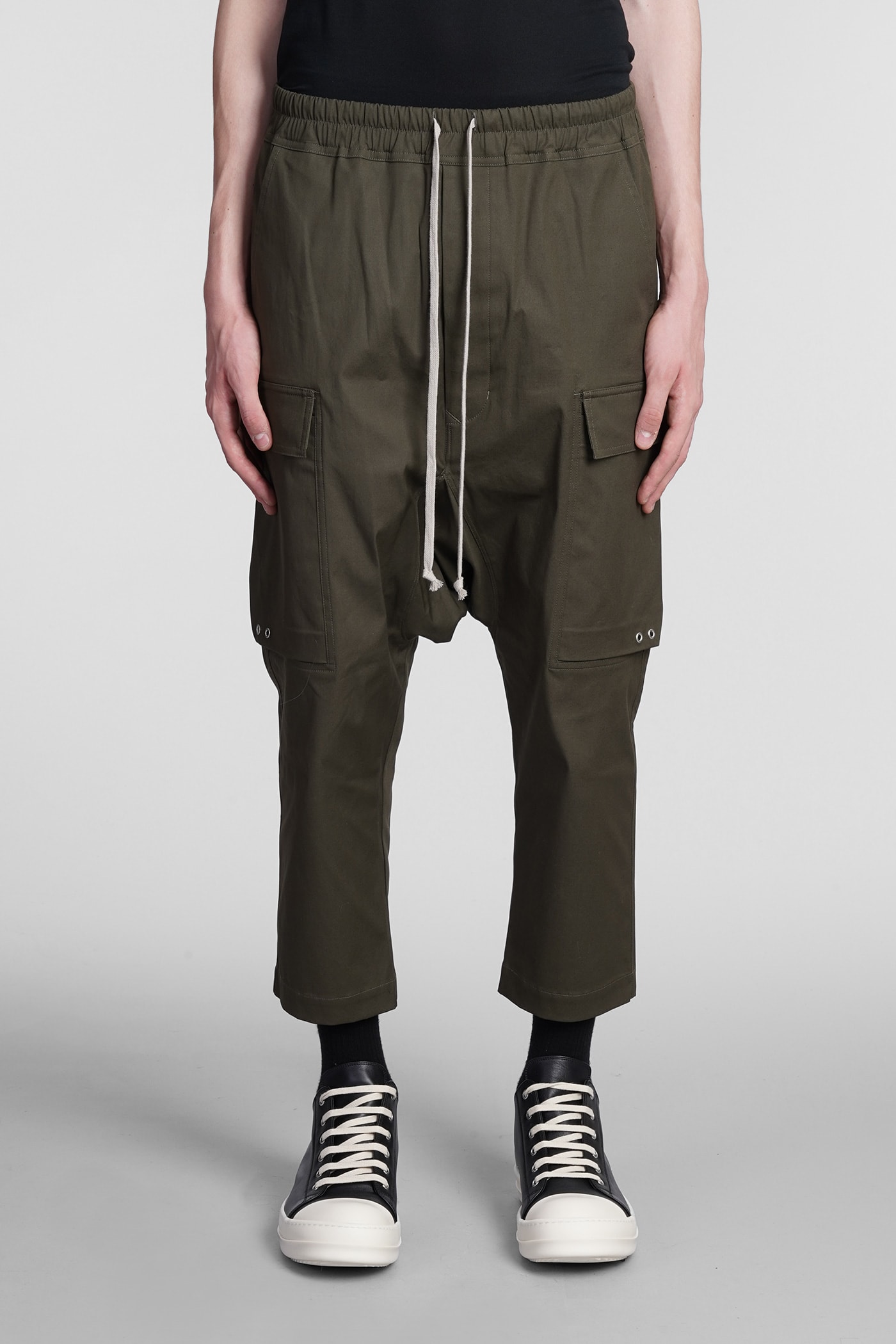 Rick Owens Cargo Cropped Pants In Green Cotton
