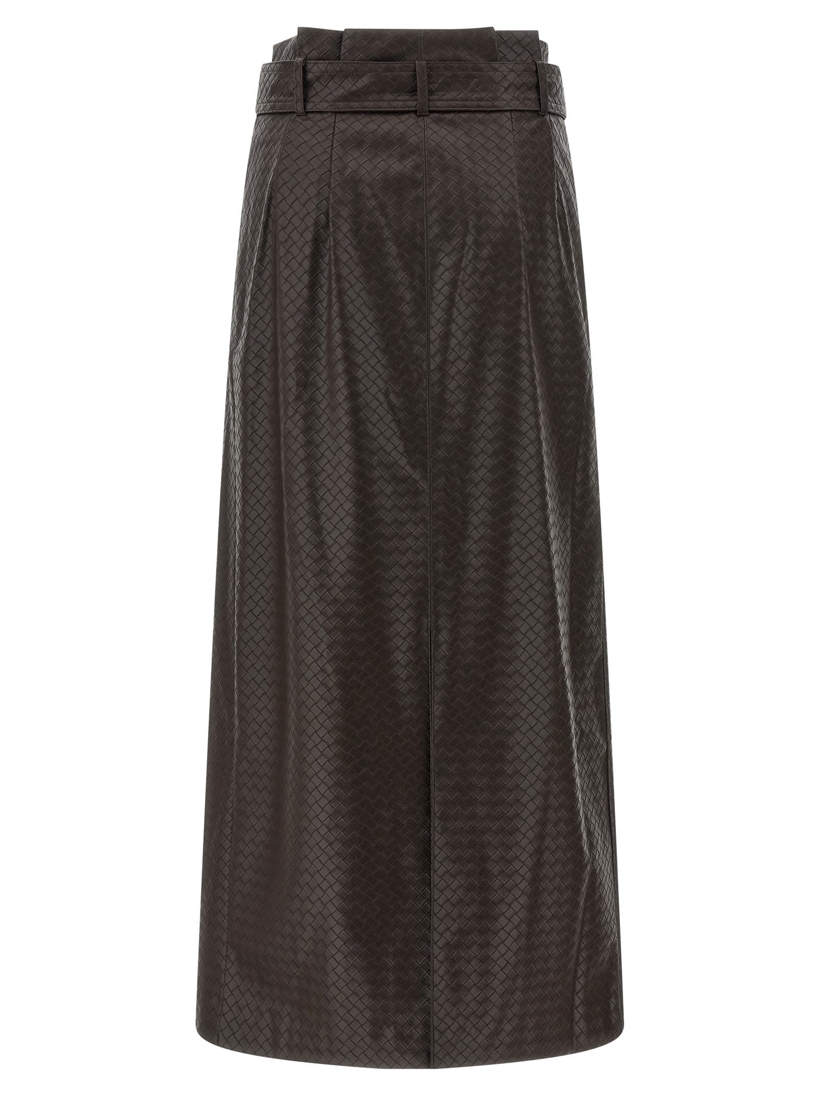 Rotate Birger Christensen Anatta Belted Woven Midi Skirt In Brown