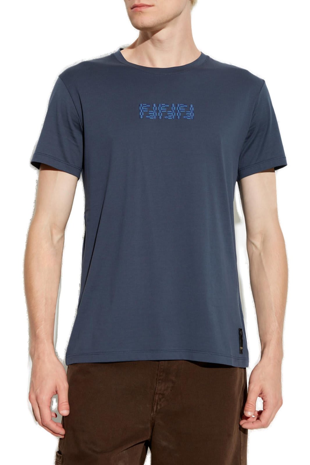 Shop Fendi Logo Embroidered Short-sleeved T-shirt In Blue