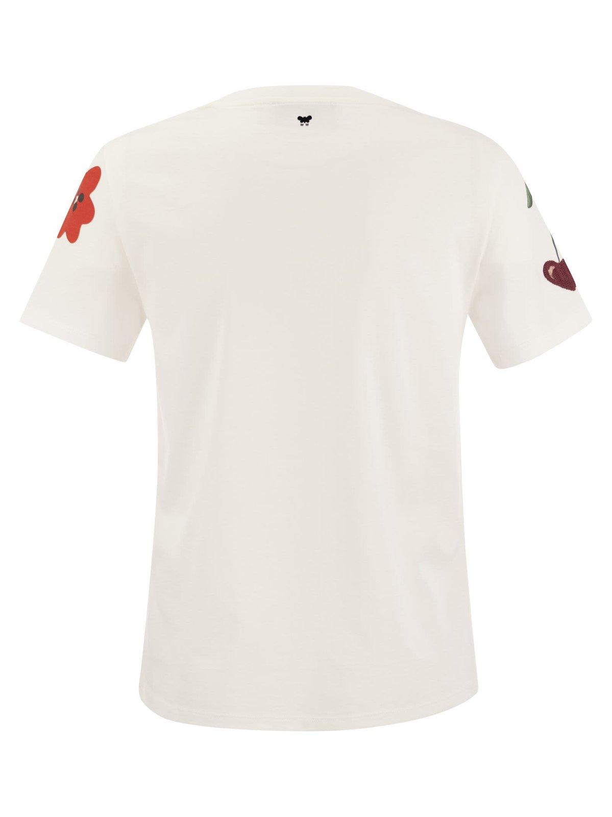 Shop Weekend Max Mara Logo Embroidered Crewneck T-shirt In Bianco