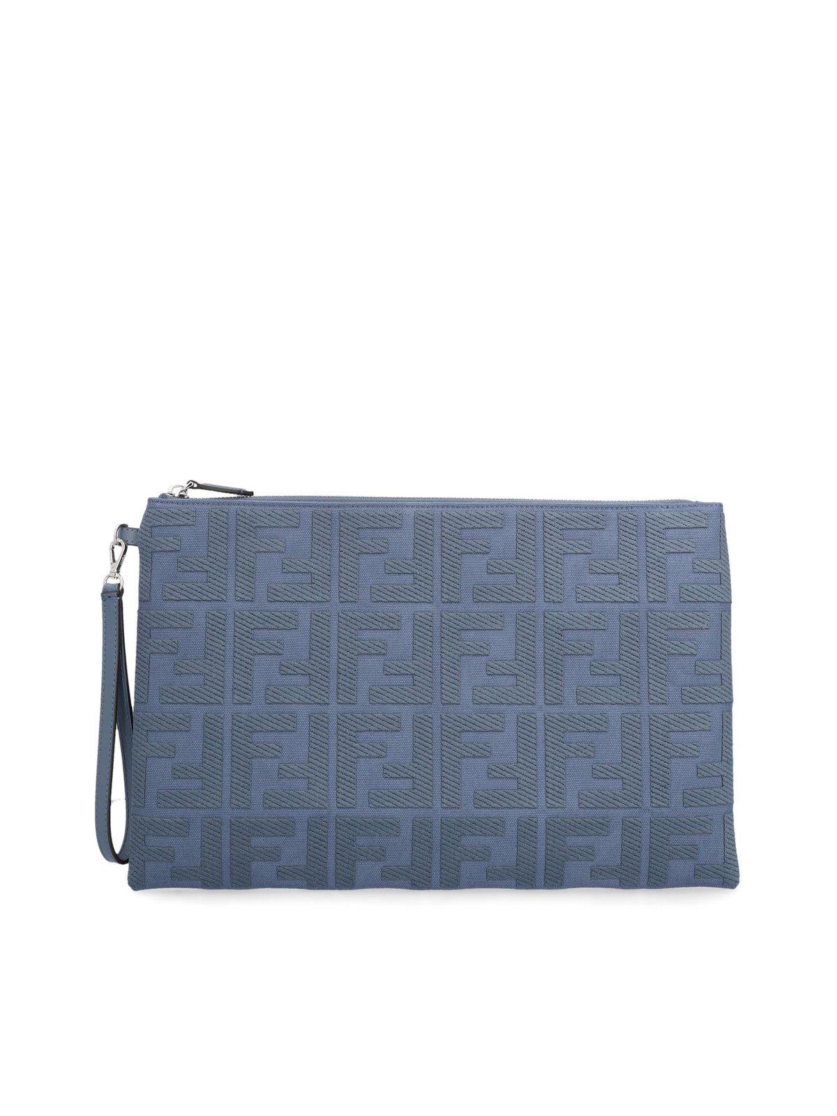 Fendi Ff Embroidered Zipped Clutch Bag