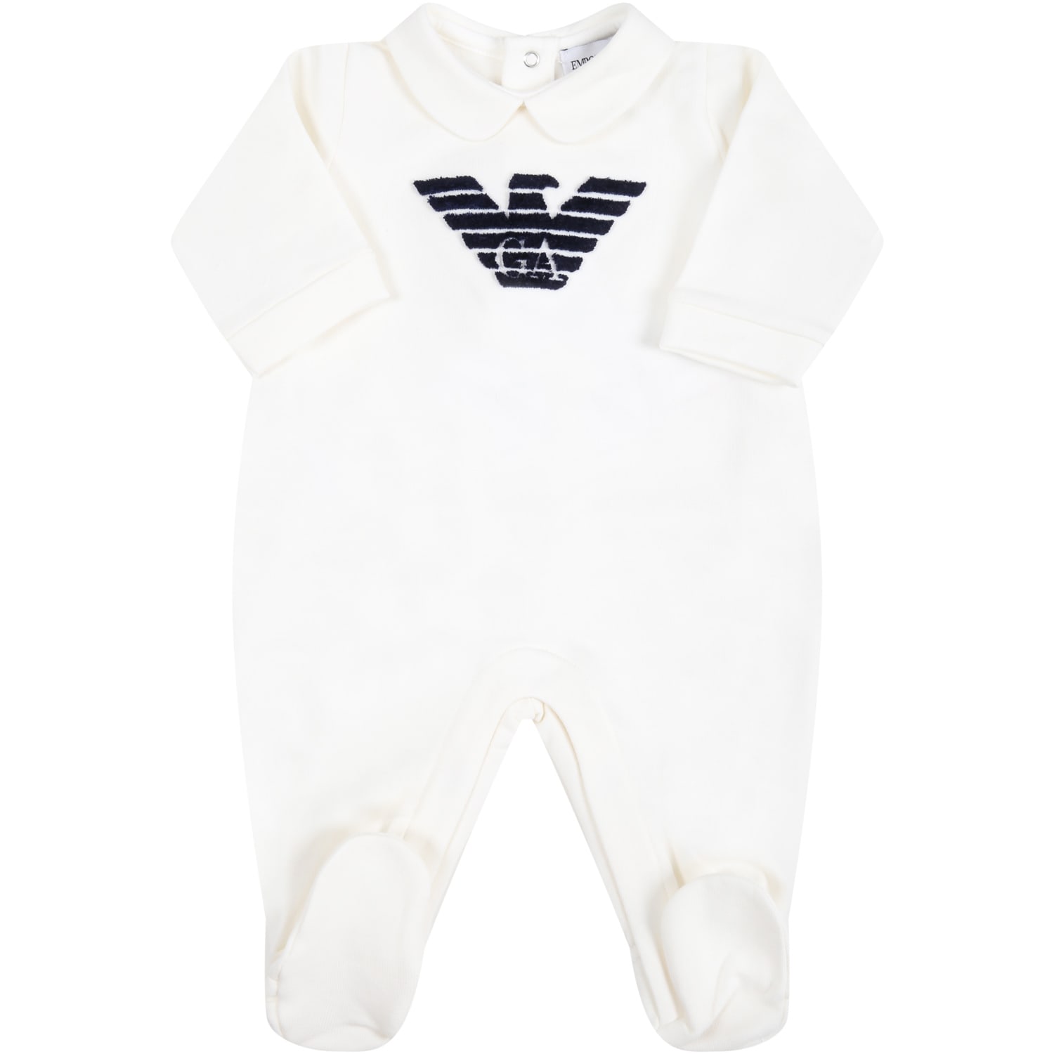 Armani Collezioni White Babygrow For Baby Boy With Eagle