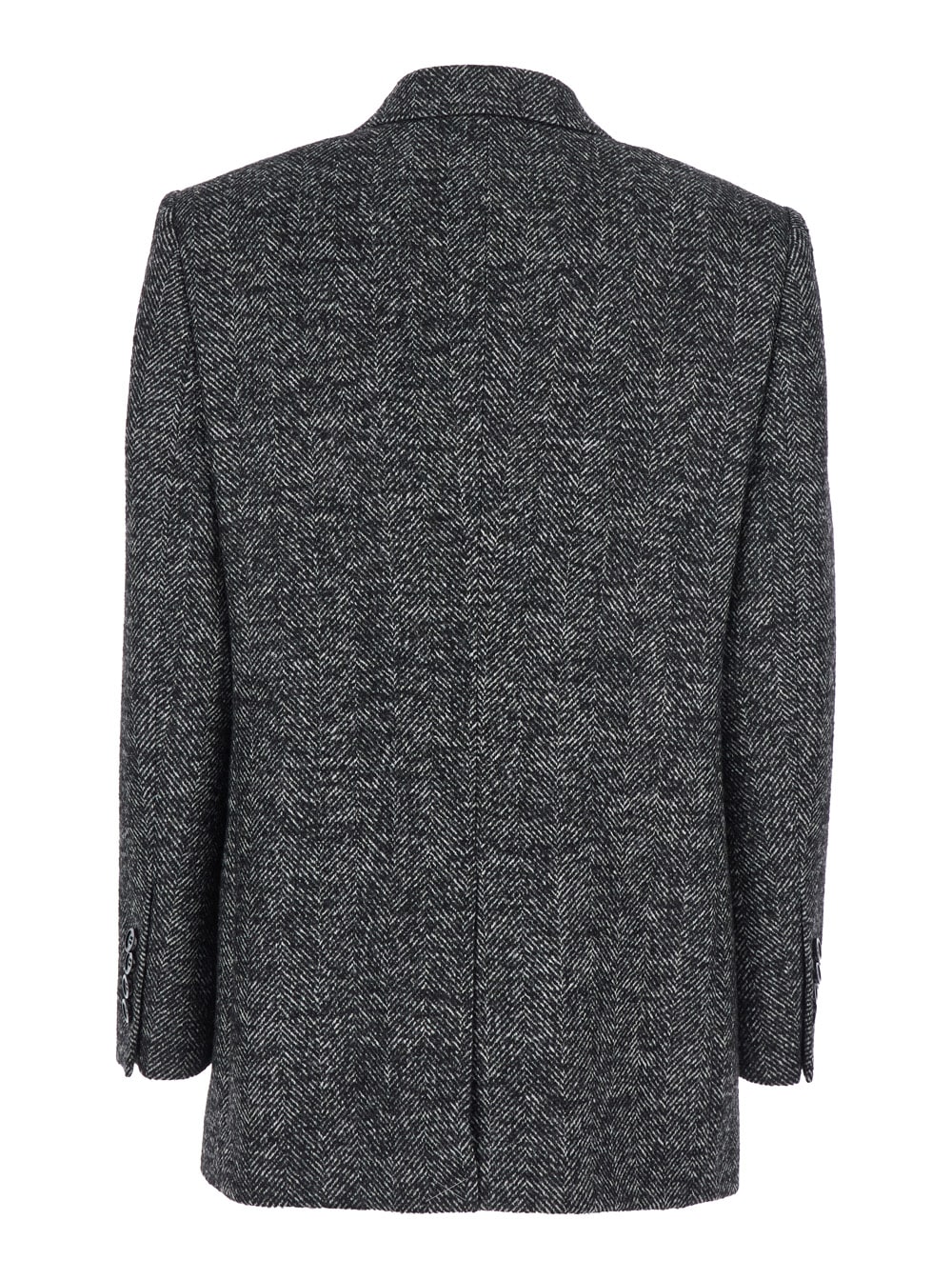 Dolce & Gabbana Double-breasted Herringbone Jacket With Animal Print Lining Clothing In Gray