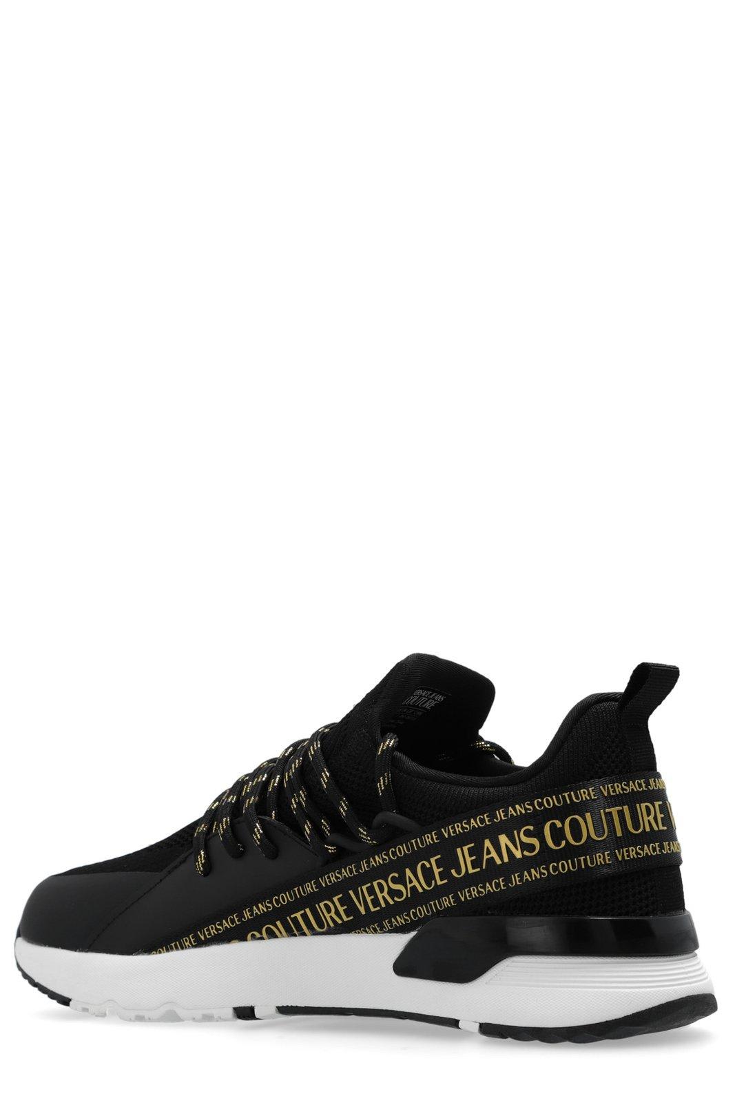 Shop Versace Jeans Couture Dynamic Logo-strap Round-toe Sneakers In Black