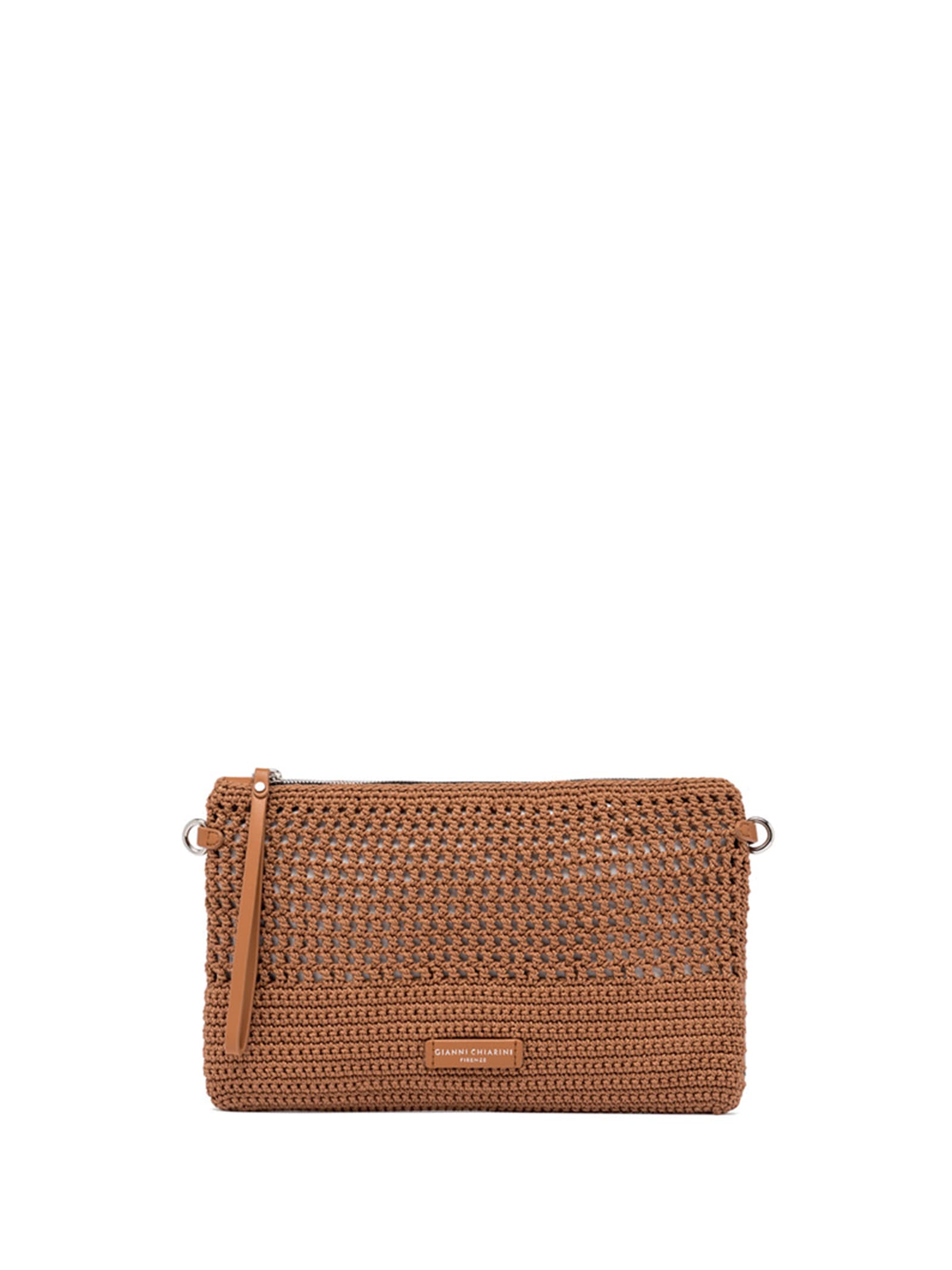 Shop Gianni Chiarini Victoria Leather Clutch Bag In Crochet Fabric In Copper