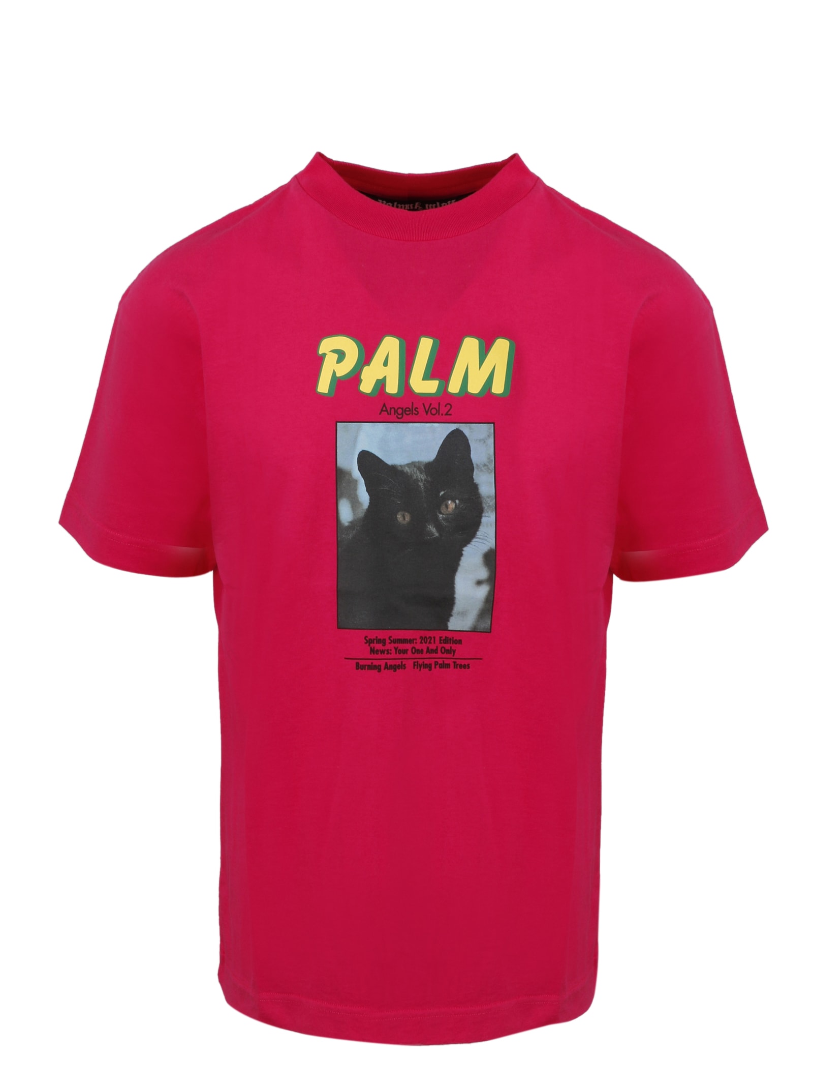 Palm Angels Black Cat T-shirt In Pink & Purple