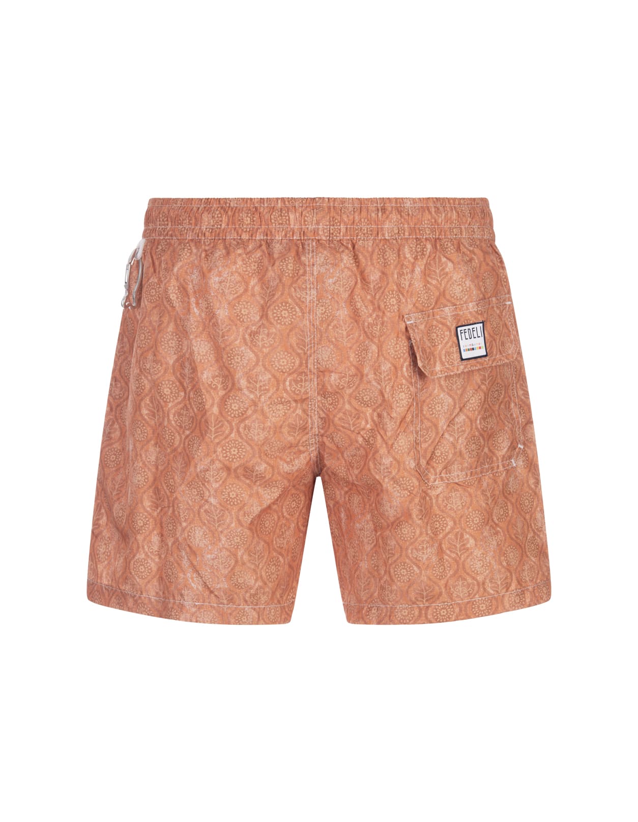 Shop Fedeli Orange Swim Shorts With Flower And Leaf Pattern
