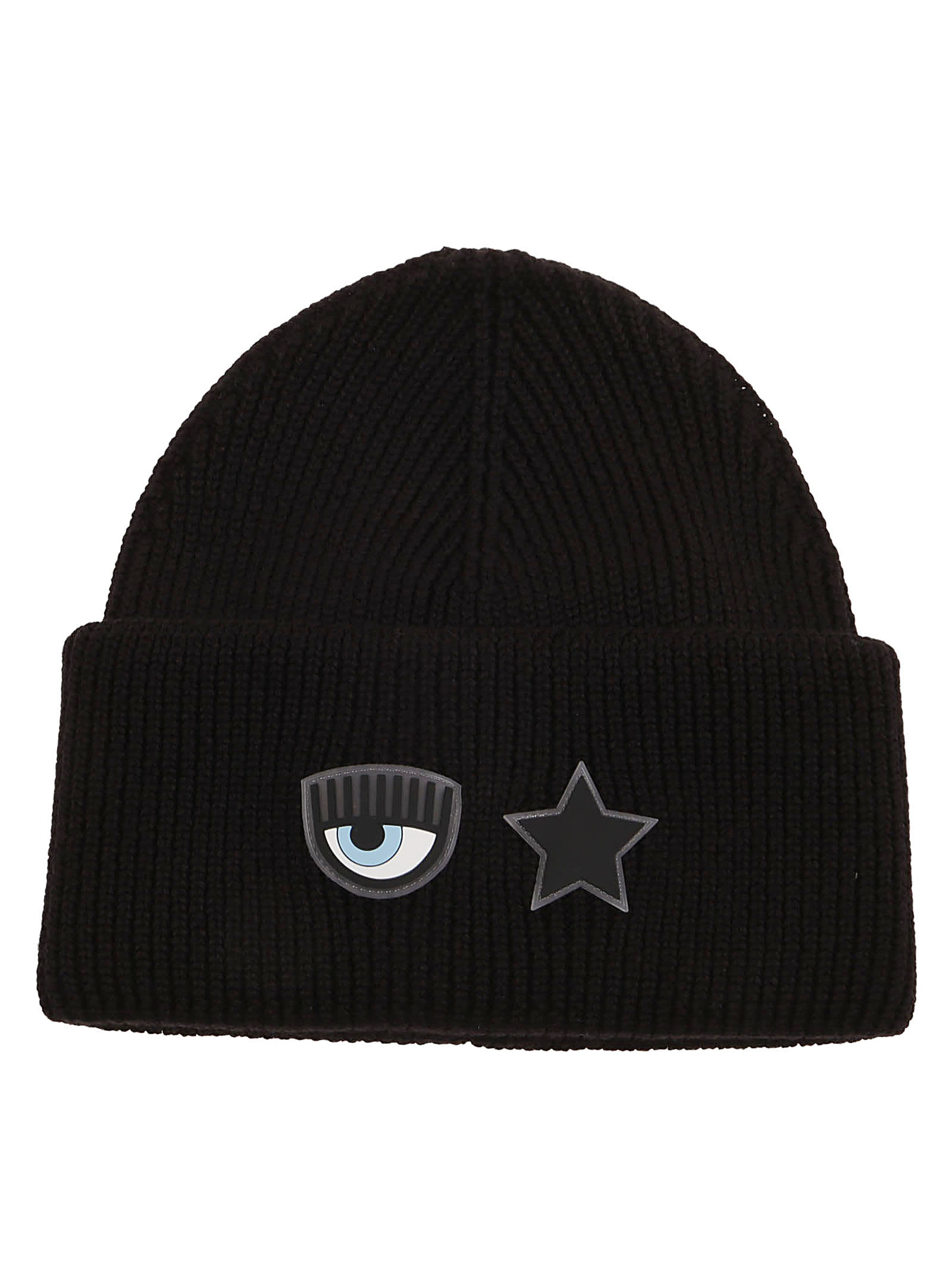 Chiara Ferragni Eye/star Silicon Patch Beanie In Black