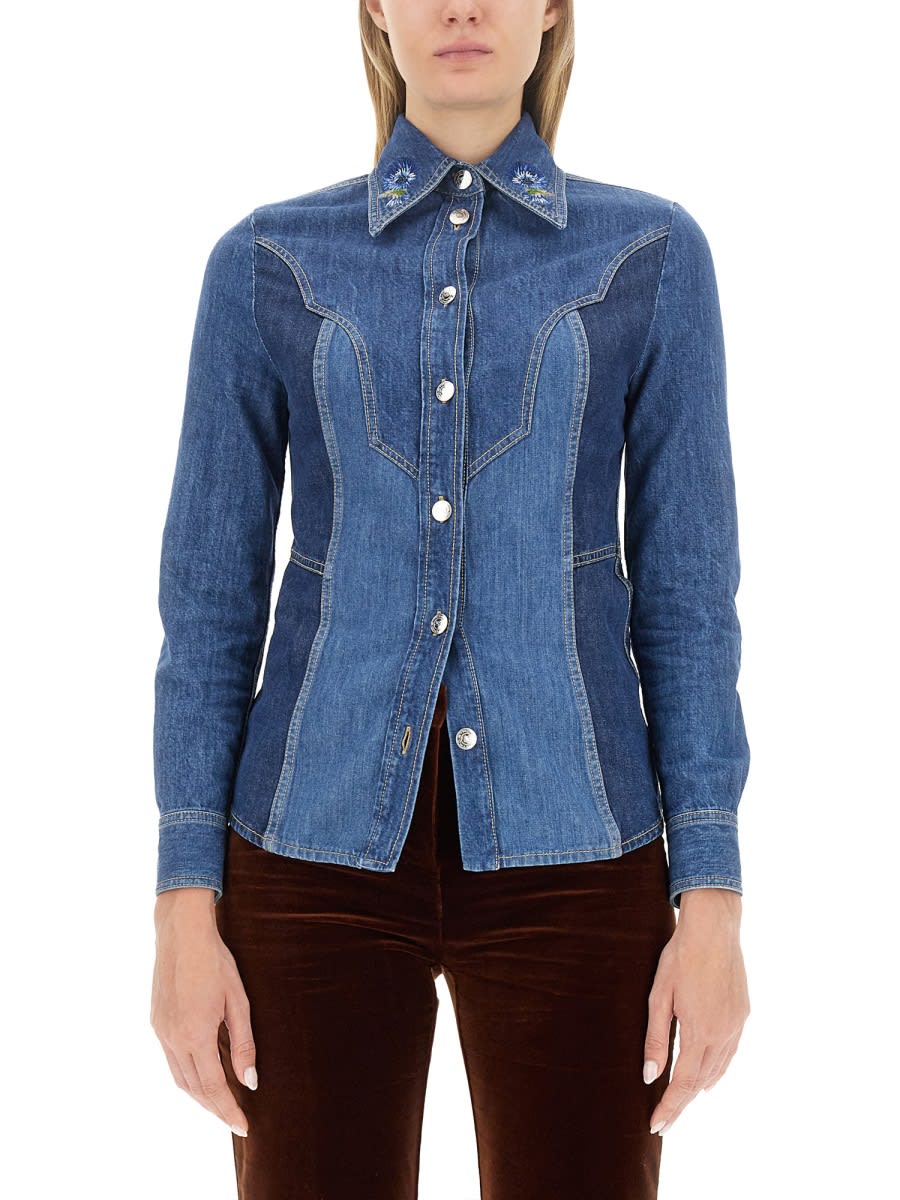 Shop Etro Slim Fit Shirt In Blue