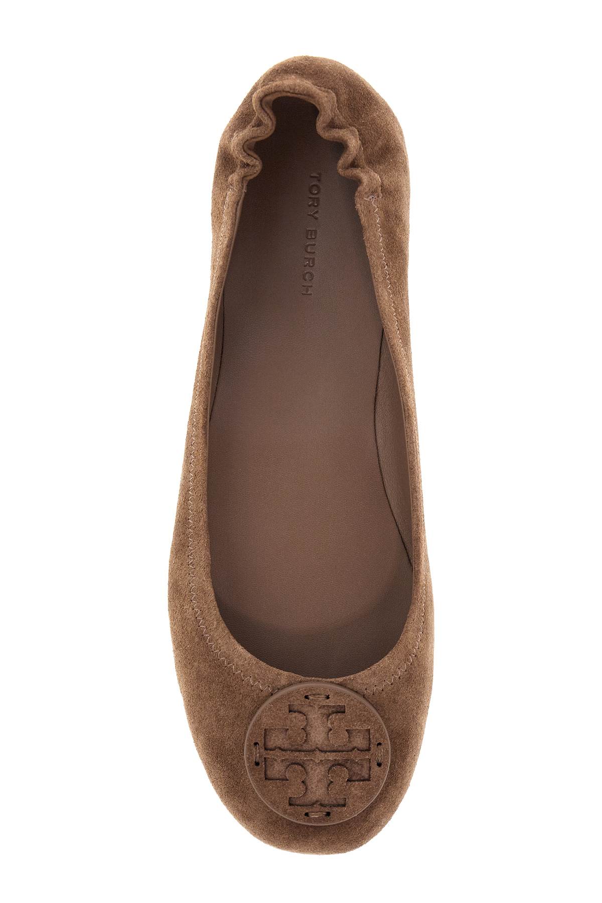 Shop Tory Burch Suede Minnie Travel Ballet Flats In River Rock (brown)