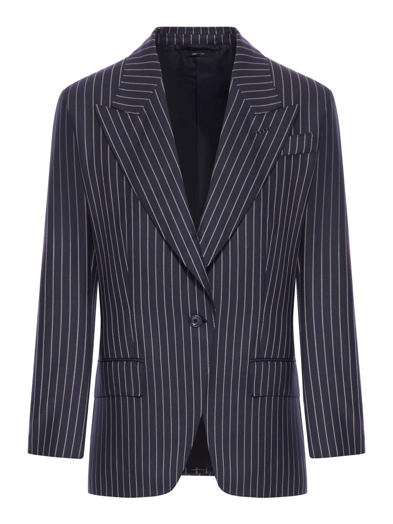 Single Breasted Wool Flannel Jacket With Stripes