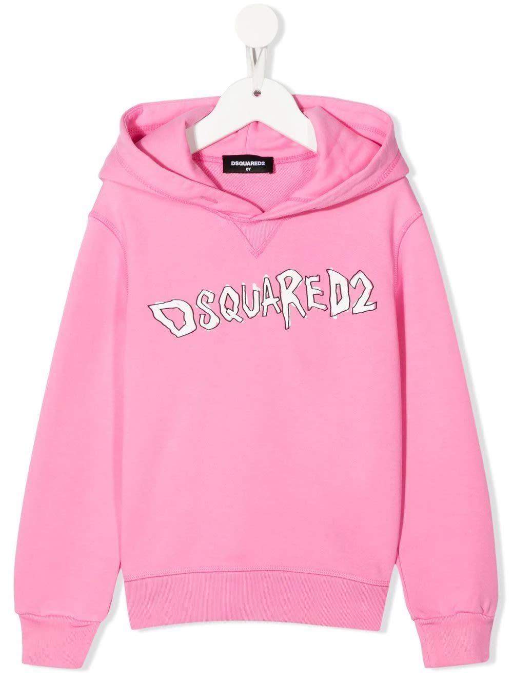 Dsquared2 Kids Pink Hoodie With Graffiti Style Contrast Logo
