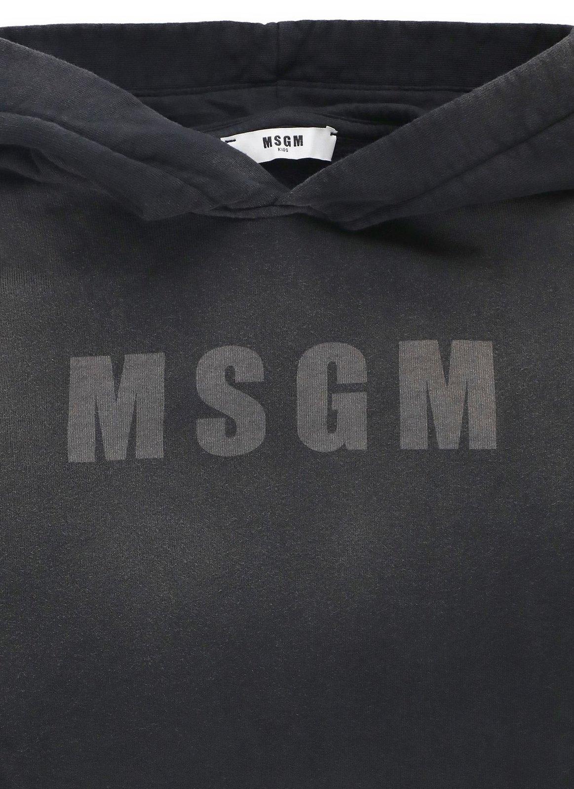 Shop Msgm Logo Printed Straight Hem Hoodie In Black