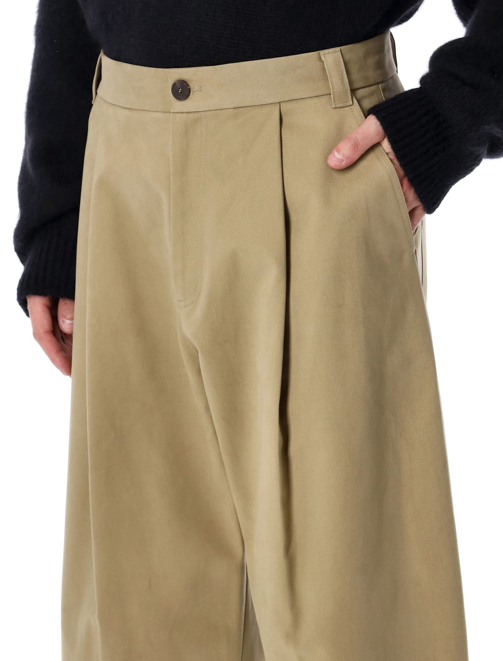 Studio Nicholson Pleated Chino Trousers Featuring Belt Loops In Neutral