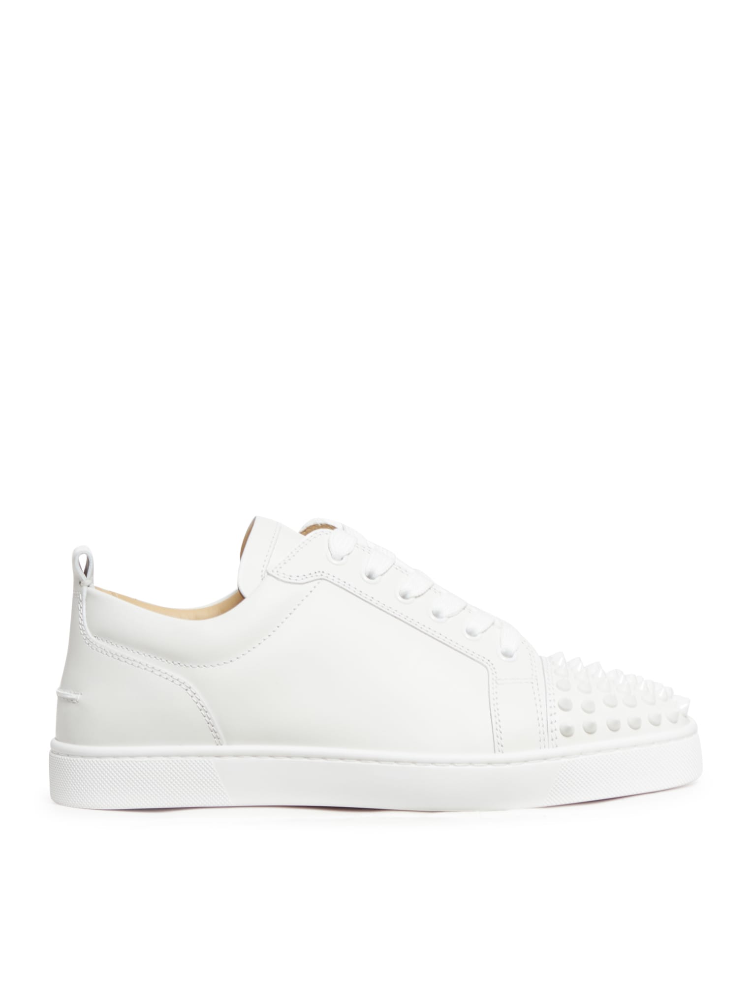 Shop Christian Louboutin Louis Junior Spikes Flat Calf Ds In White