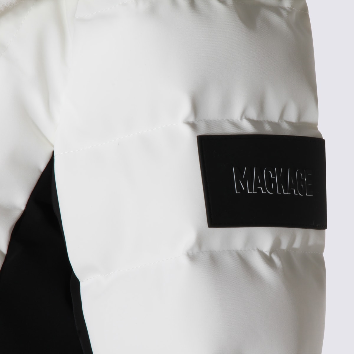 Mackage Quilted Hooded Jacket With Belt And Fur In White