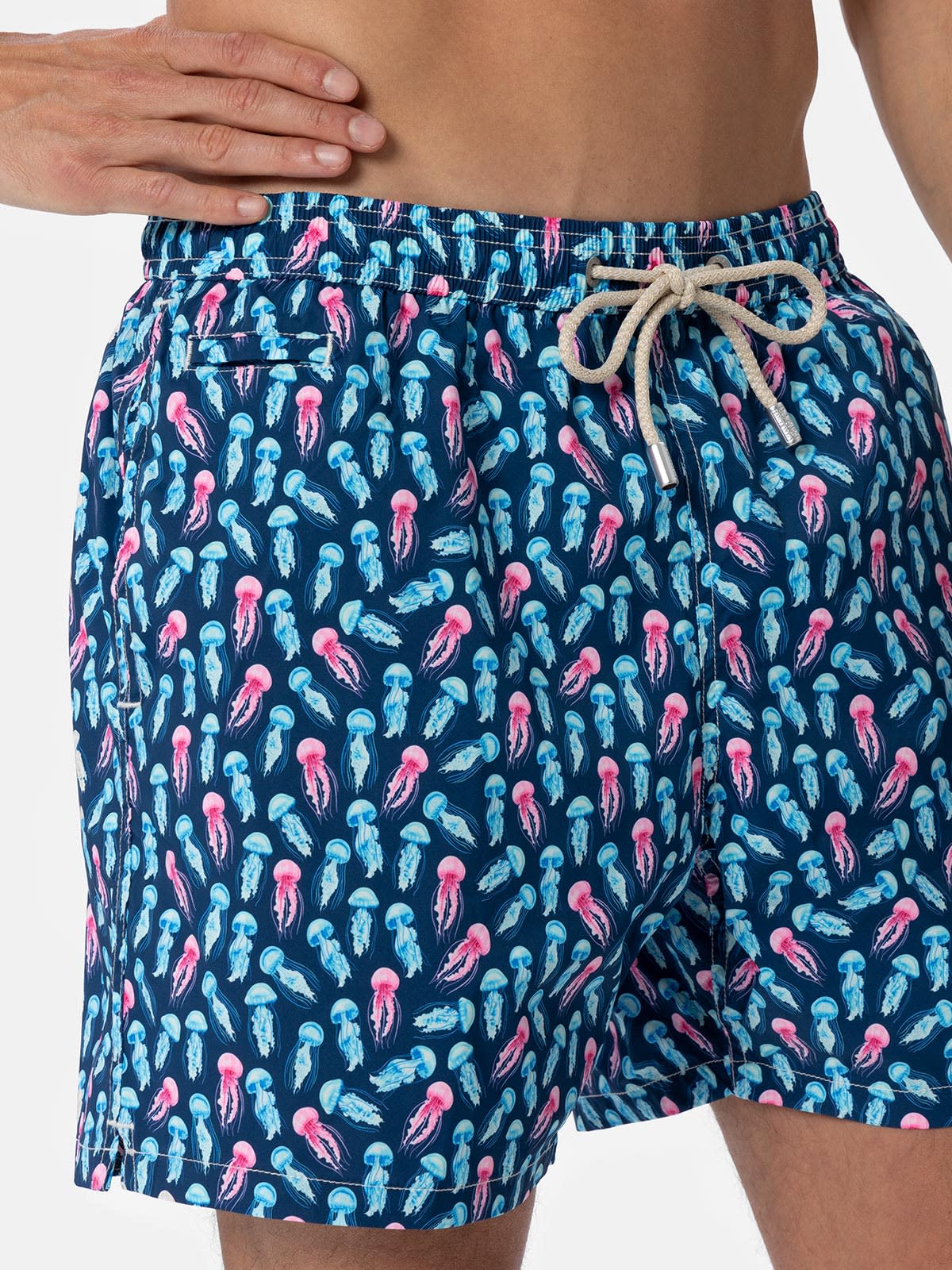 Mc2 Saint Barth Comfort Light Classic Stretch Swim Shorts With Jellyfishes Print In Blue
