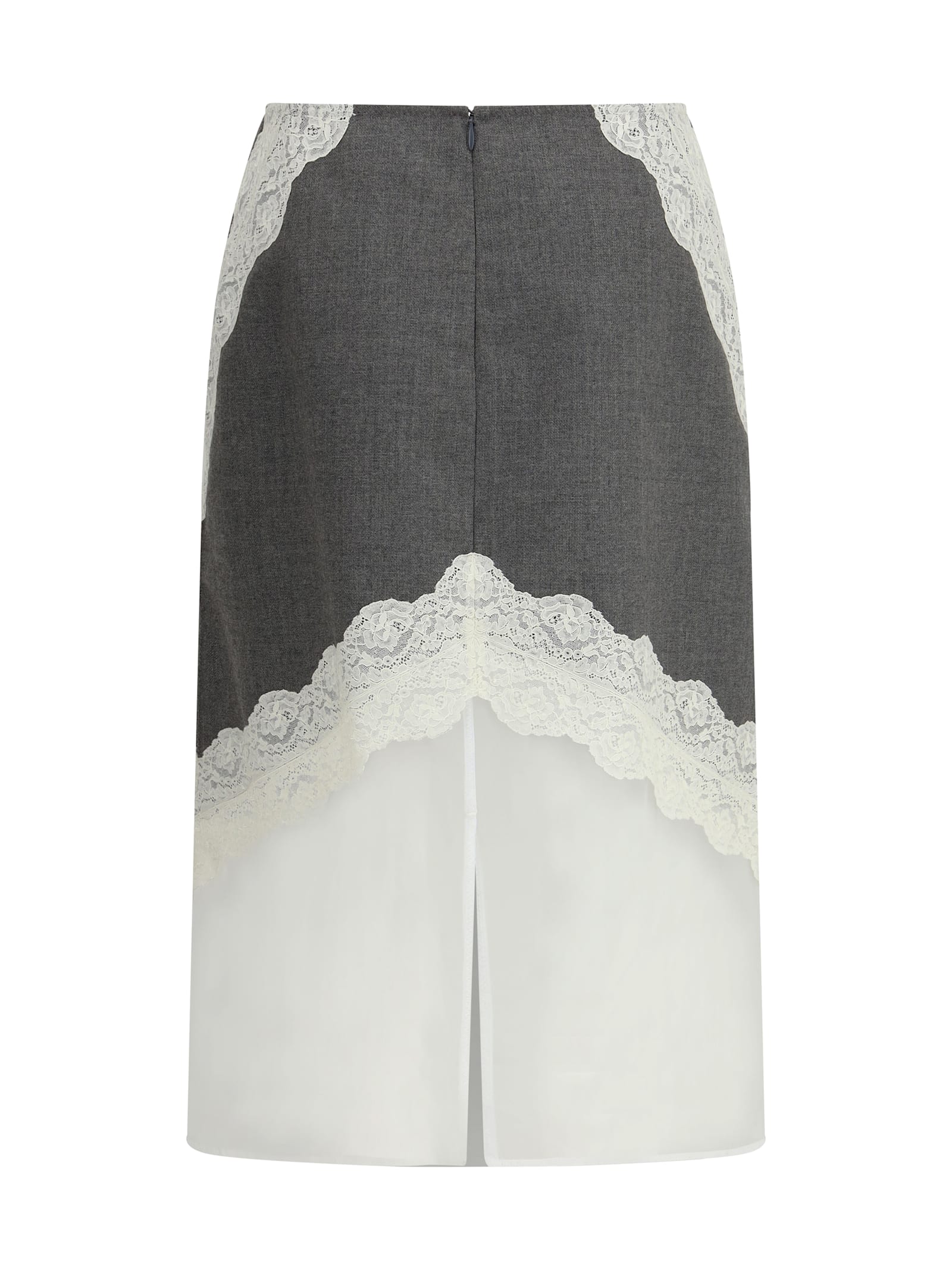 Jil Sander High Waist Gray Wool Skirt With Organza Hem In Gray