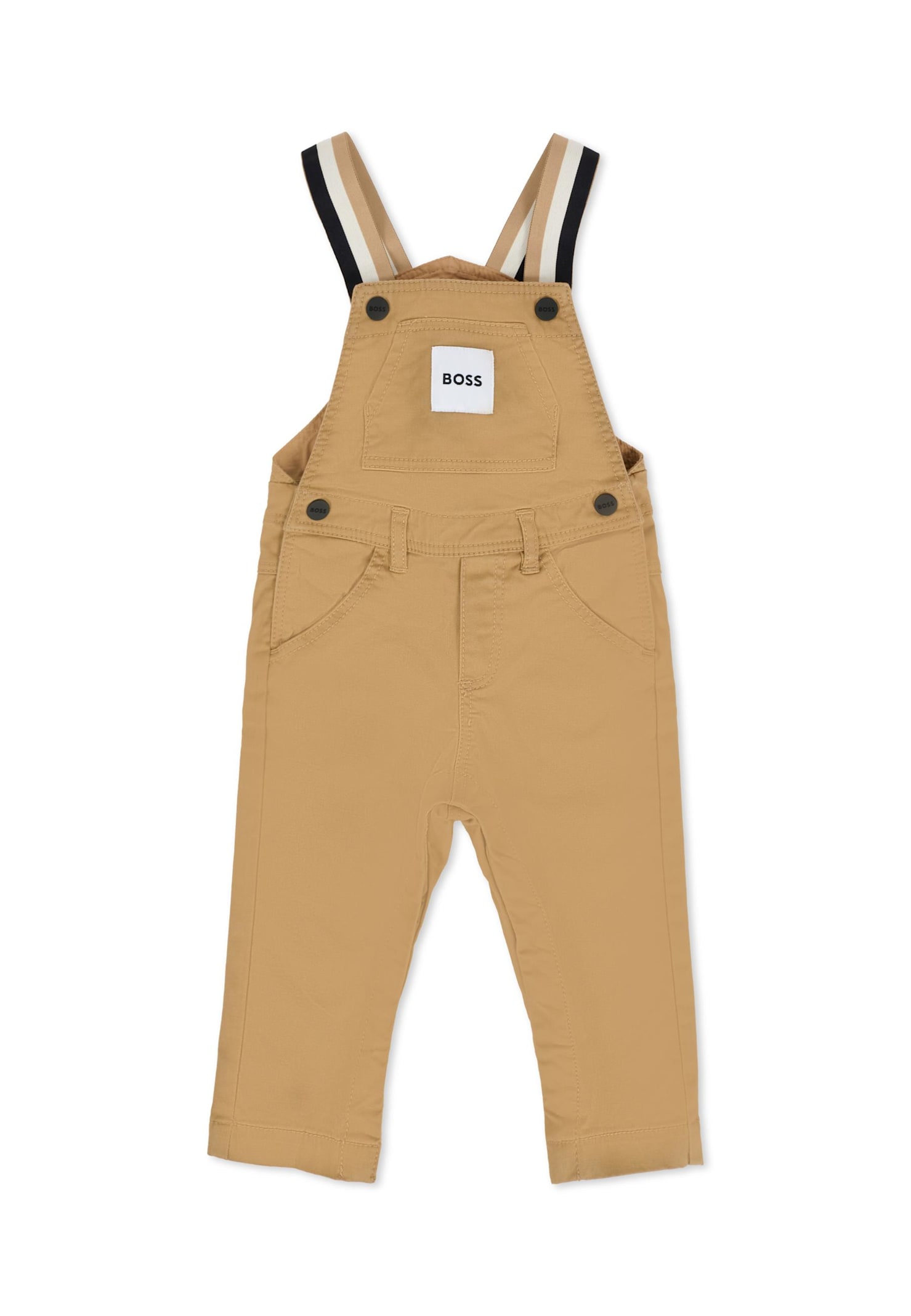 Hugo Boss Beige Dungarees For Baby Boy With Patch In Brown