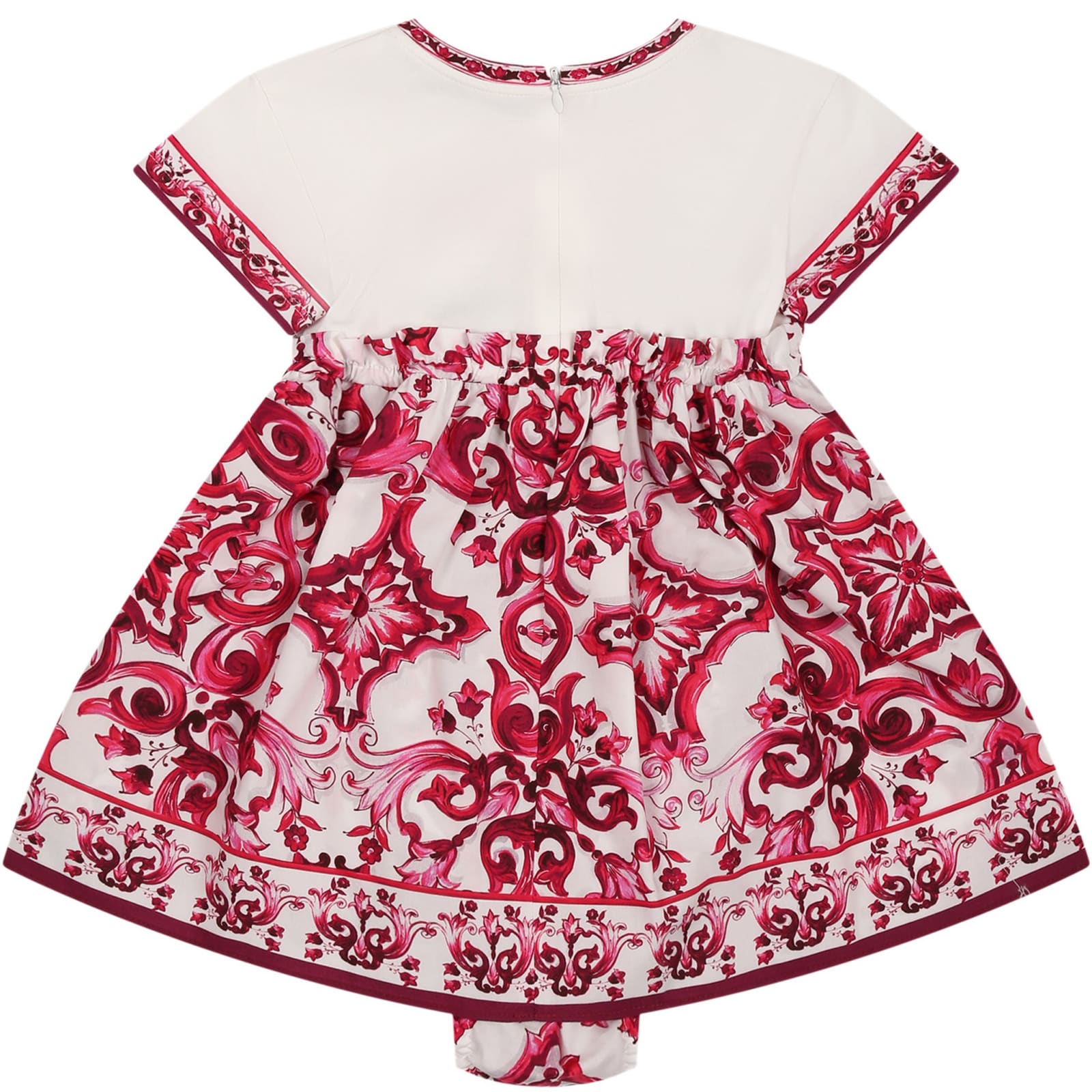 Shop Dolce & Gabbana White Dress For Baby Girl With Logo In Fuchsia