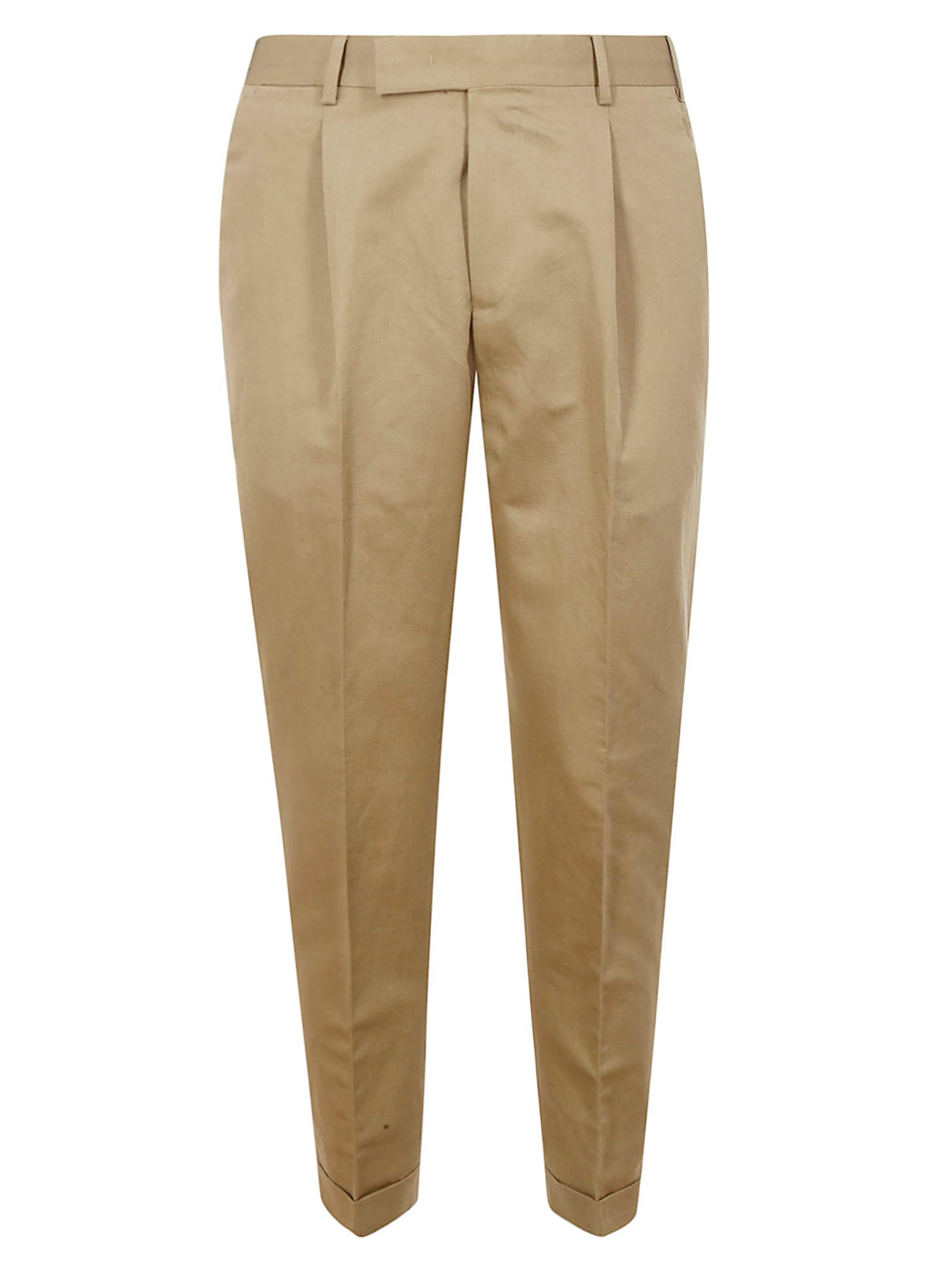Pt Torino Trousers Cotton Blend Pleated Front In Brown