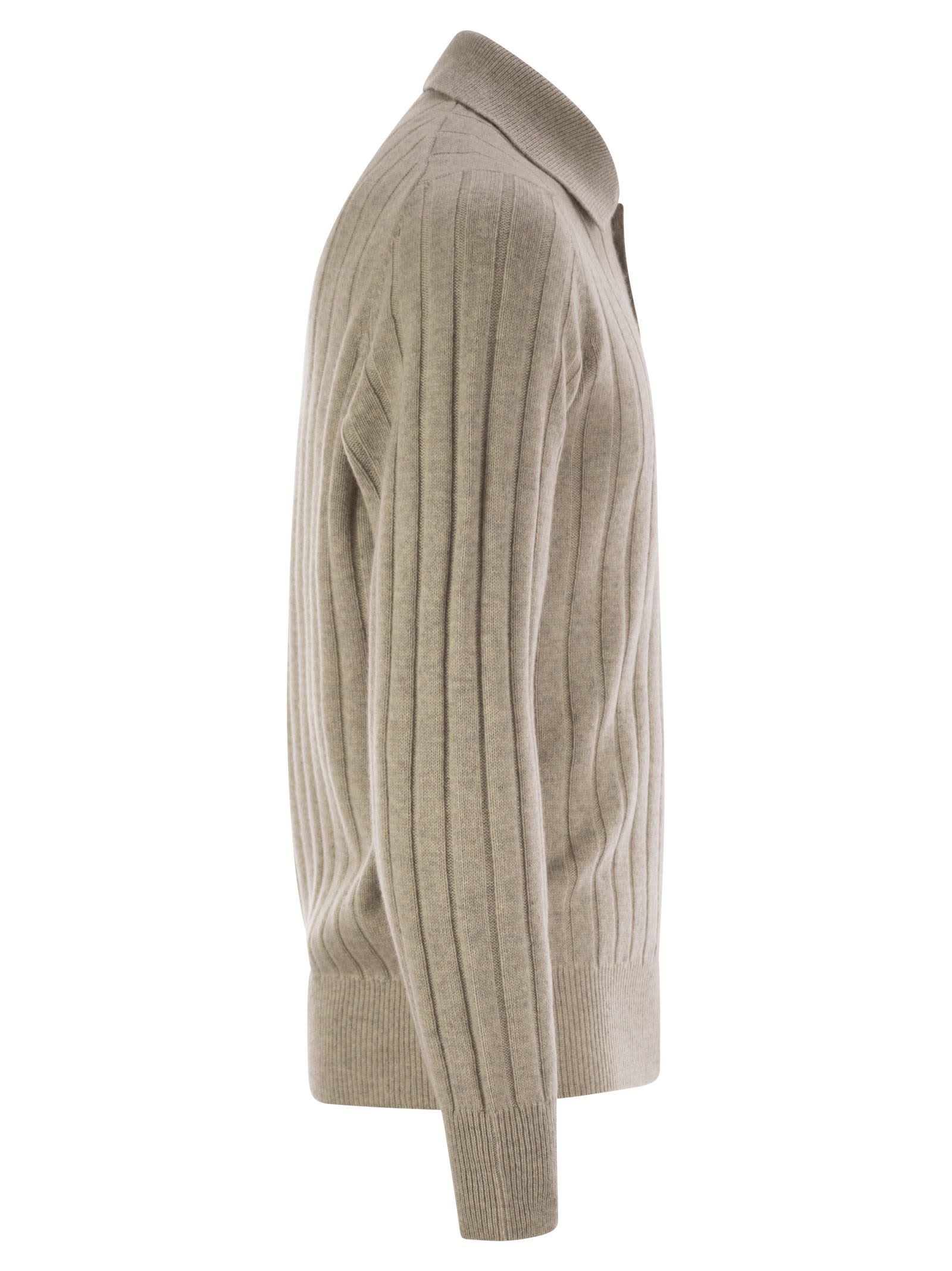 Shop Brunello Cucinelli Cashmere Knit Polo Shirt In Stone