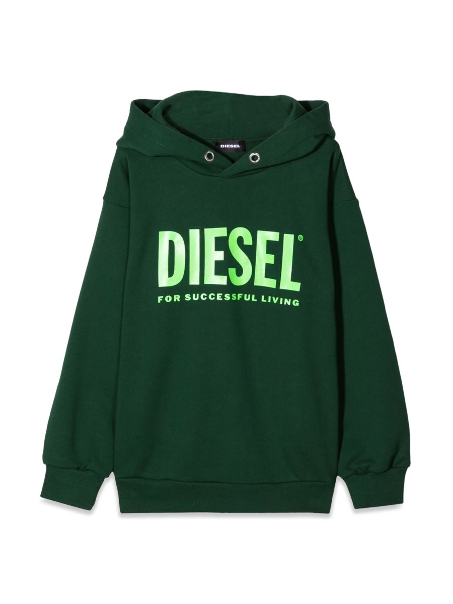 Diesel Kids' Logo Over Felpa In Green