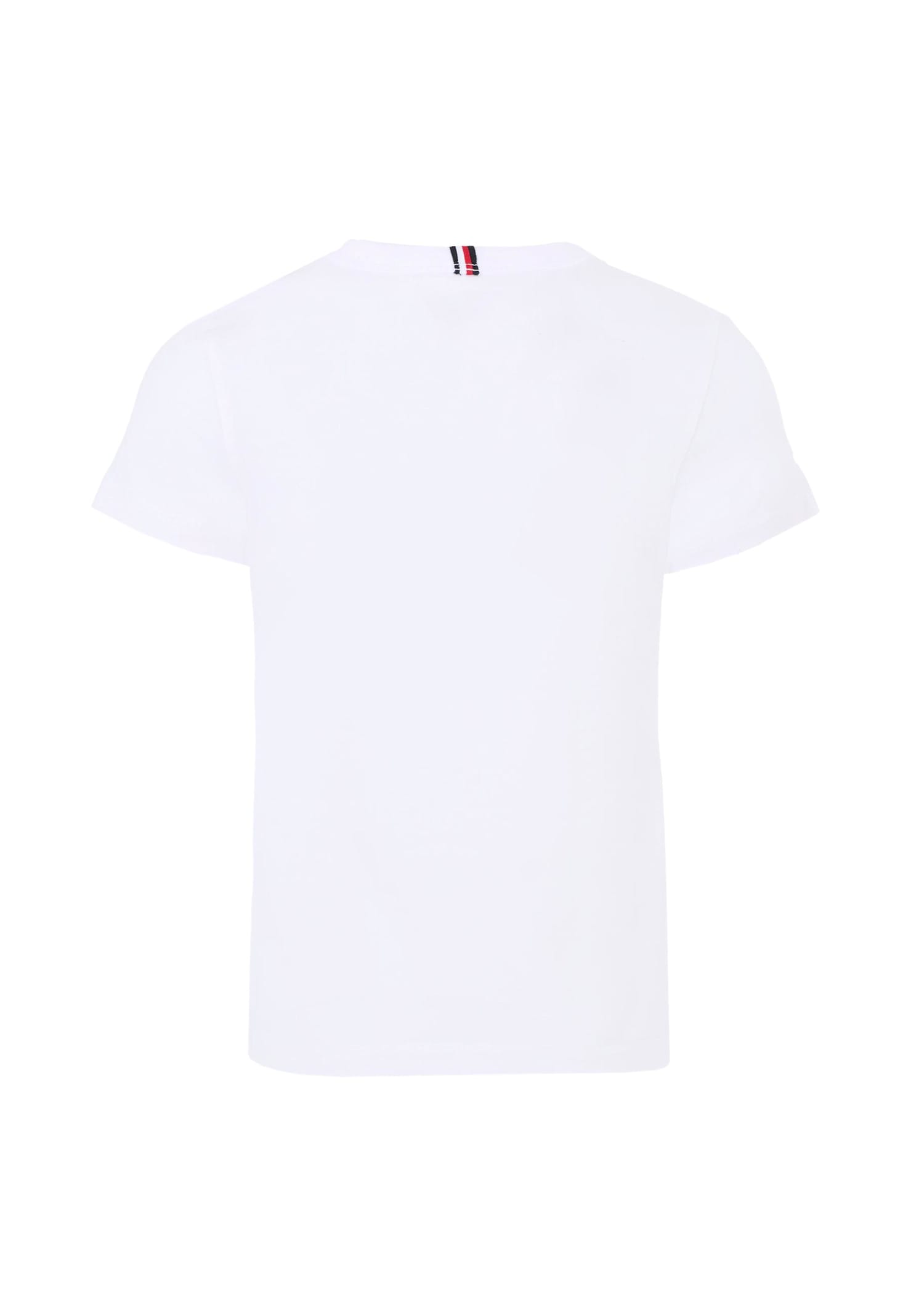 Tommy Hilfiger White T-shirt For Kids With Blue Logo In Multi