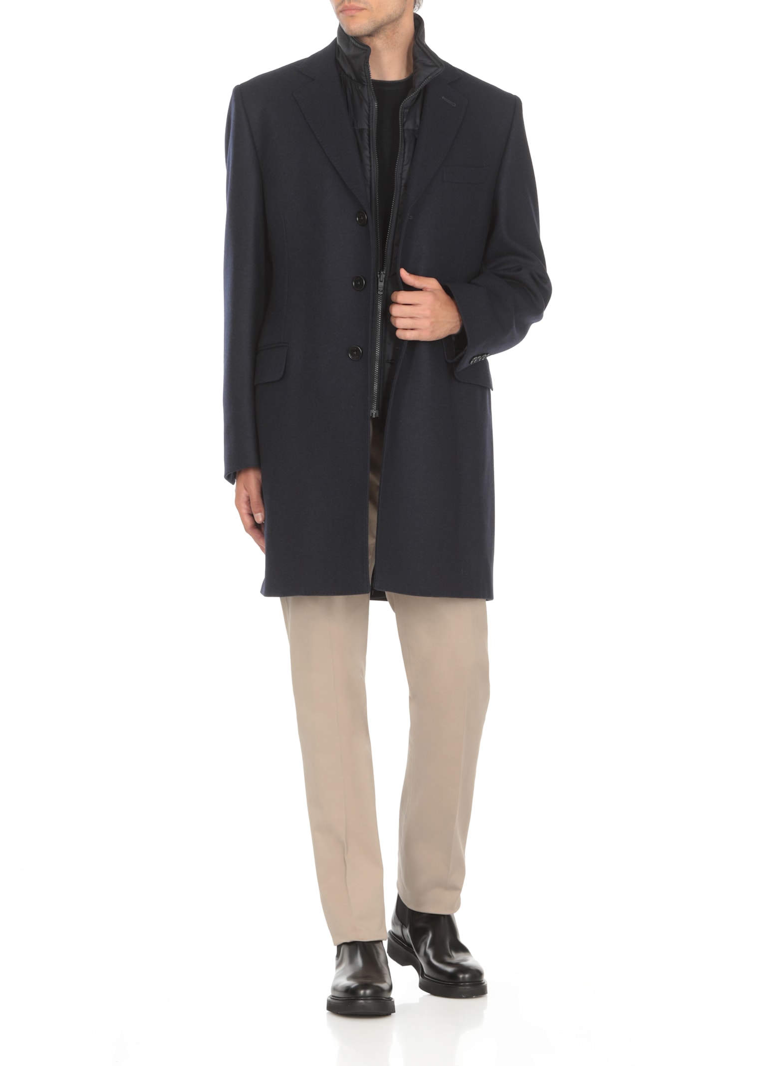 Fay Three-button Detachable-collar Coat In Blue