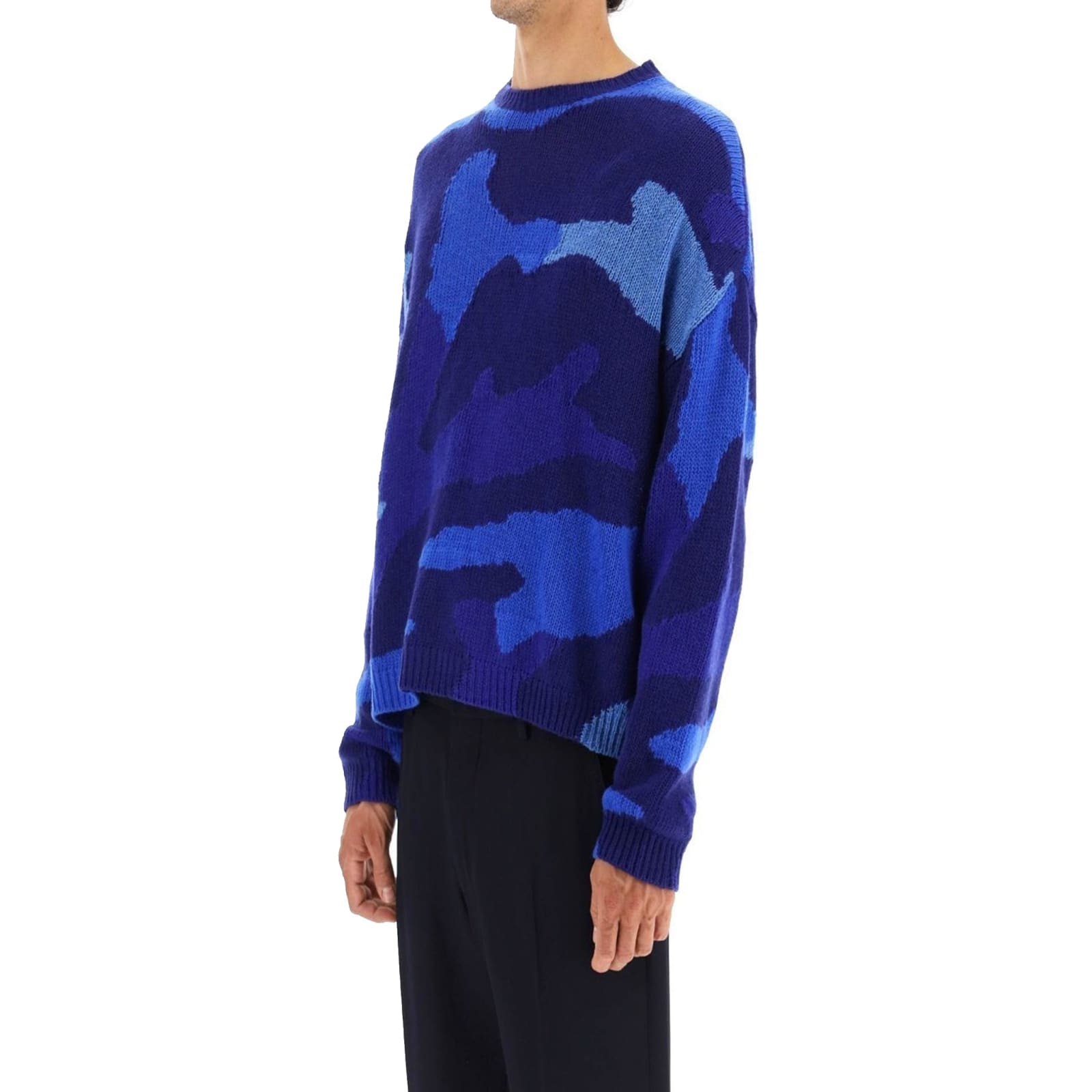 Shop Valentino Wool Printed Sweater In Blue