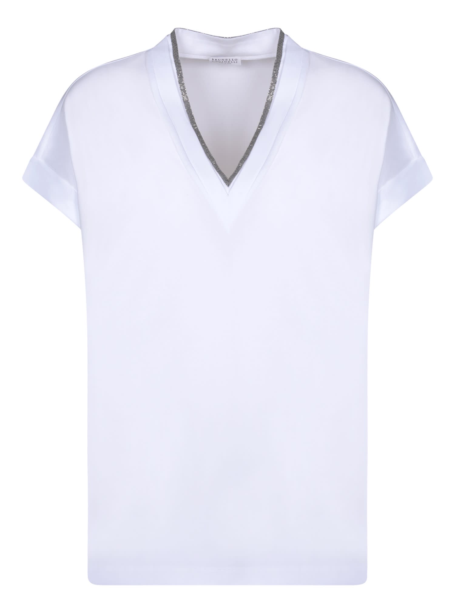 Shop Brunello Cucinelli V-neck White T-shirt