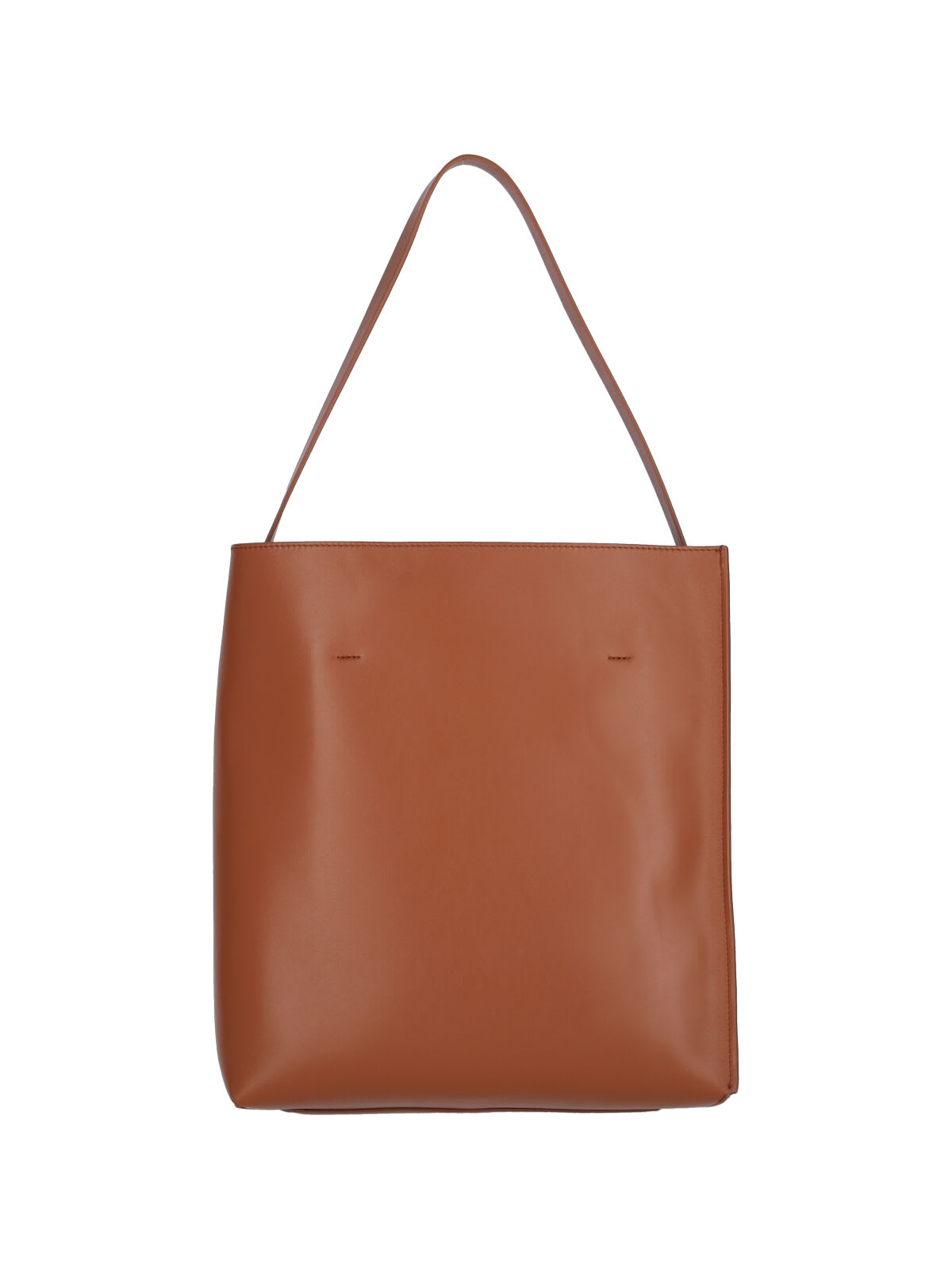 Marni Brown Structured Calfskin Shopping Bag With Ivory Details In Brown
